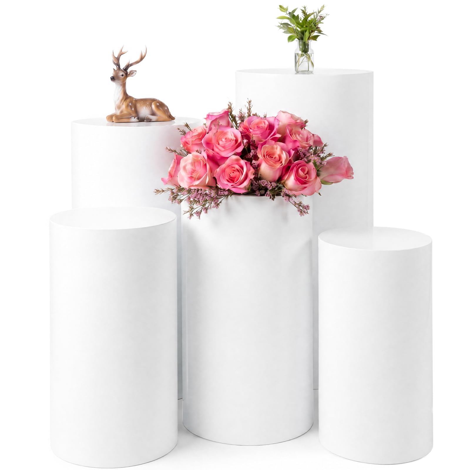 Photo 1 of Zonon 5 Pcs Cylinder Pedestal Stands - White Metal Display Pillars