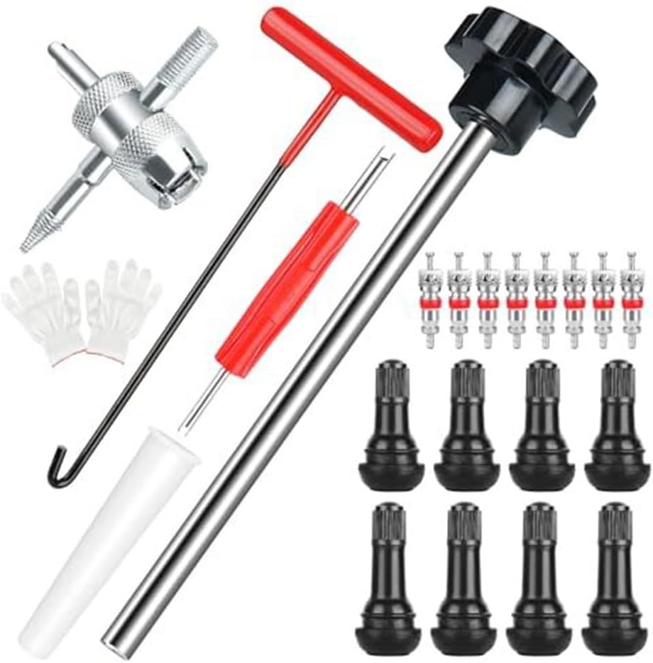 Tire Valve Stem Core Quickly Replacement Tool Kit,Change Tire Valve Tool Kit,Valve Core Installation Push Rod Tool, Plastic Conical Positioning Tube