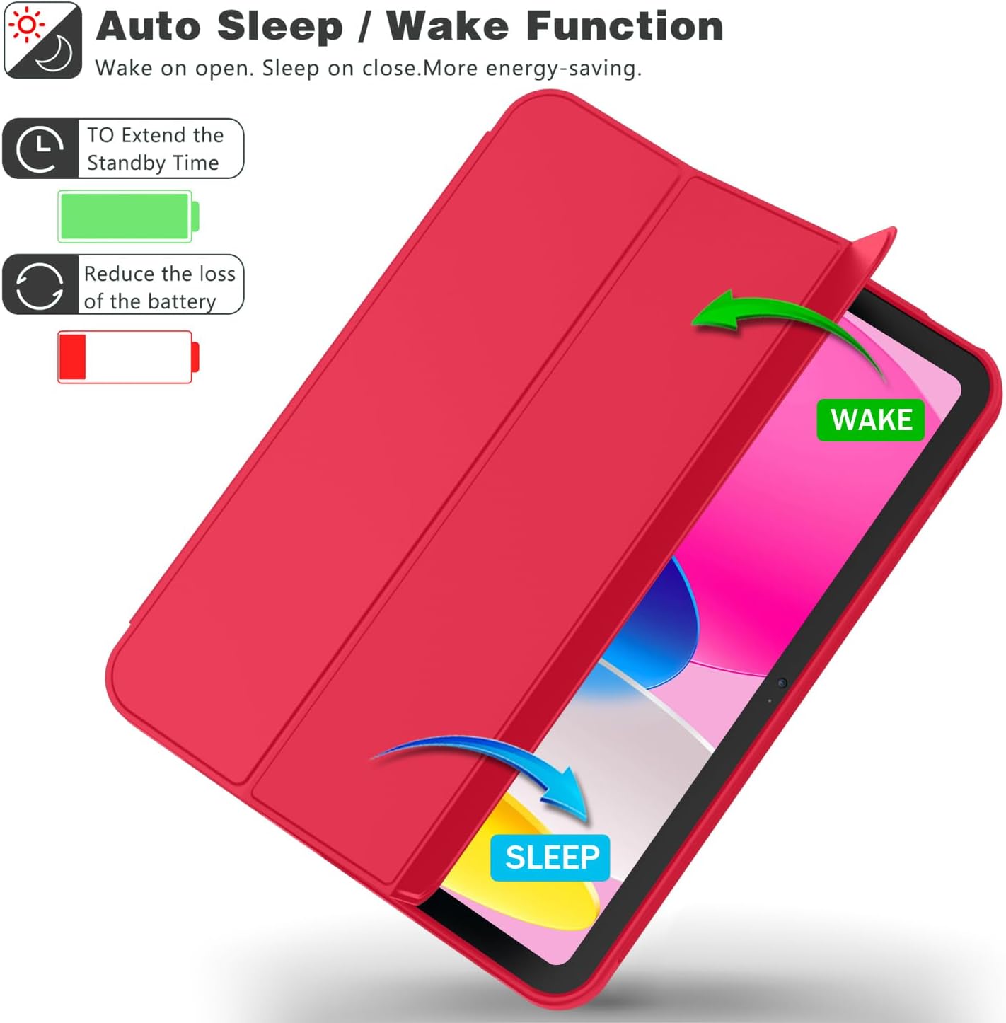 ToaPoia Case for iPad (A16) 11 Inch 2025/iPad 10th Generation 10.9 Inch 2022, Slim Trifold Stand Protective Cover with Pencil Holder and Soft TPU Back,Support Auto Sleep/Wake (Red)