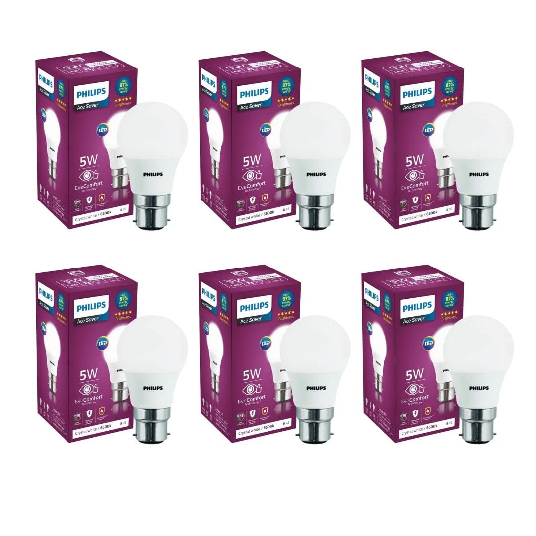 Philips Ace Saver 5-watt B22 LED Bulb | Crystal White LED Bulb | Pack of 6 (B0B34MDHBM) Amazon Price History, Amazon Price Tracker