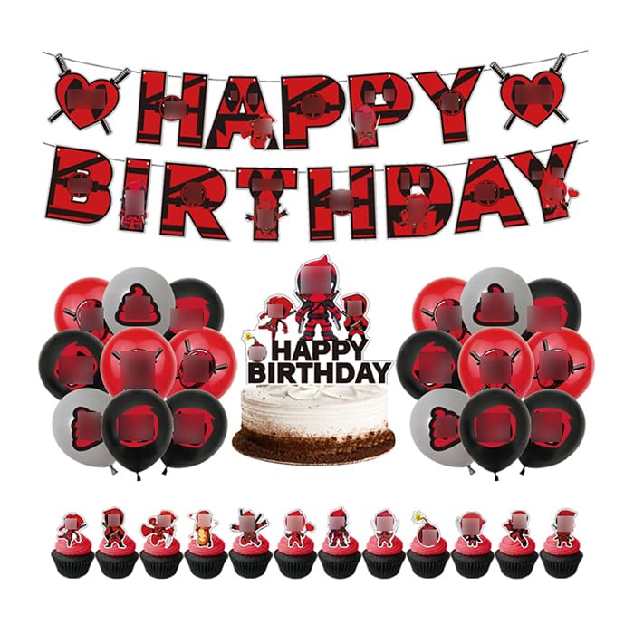 Decoration Anniversaire Fête Décorations Ballon Joyeux Anniversaire Ballon Gâteau Banderole Ballons de Fête