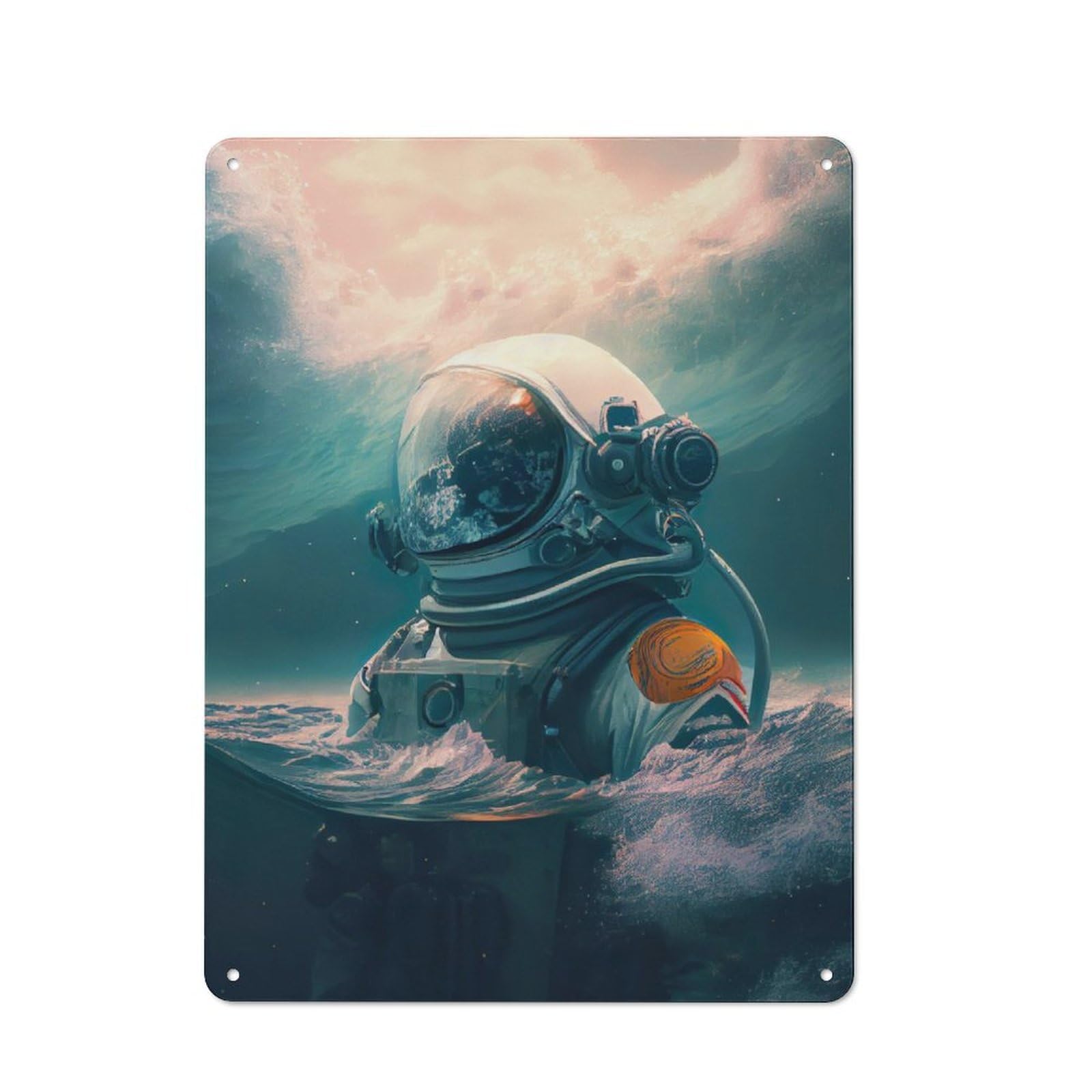 Junmoney Astronaut In The Ocean Retro Metal Wall Sign 40X30cm With For Bar Or Restaurant, A Housewarming Gift For Hospitality Decor Collectors