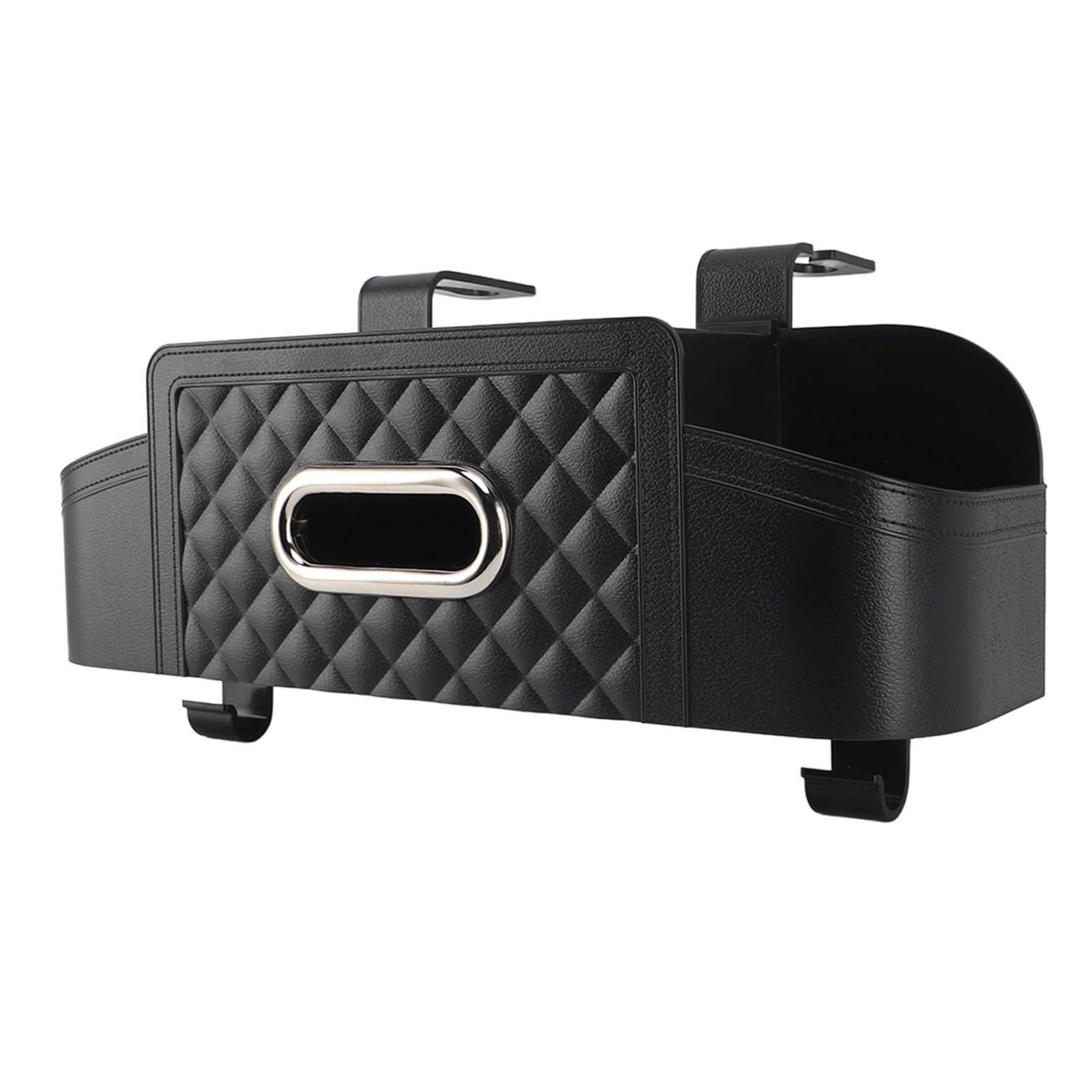 Organisateur de Siège Arrière de Voiture, Boîte de Rangement Multifonctionnelle, Appui-tête, Boîte à Mouchoirs, Support de Verre, Accessoires de Voyage (BLACK)