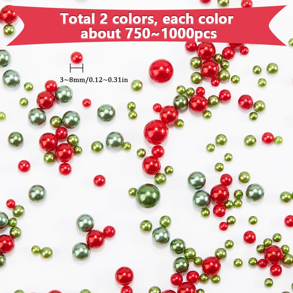 SUNNYCLUE About 1500~2000Pcs Christmas Vase Filler Beads Red Green No Hole Bead Bulk Plastic Holiday Xmas Round Floating Candle Loose Beads for Fillers Party Decorations Jewellery Making DIY Crafts - Image 3