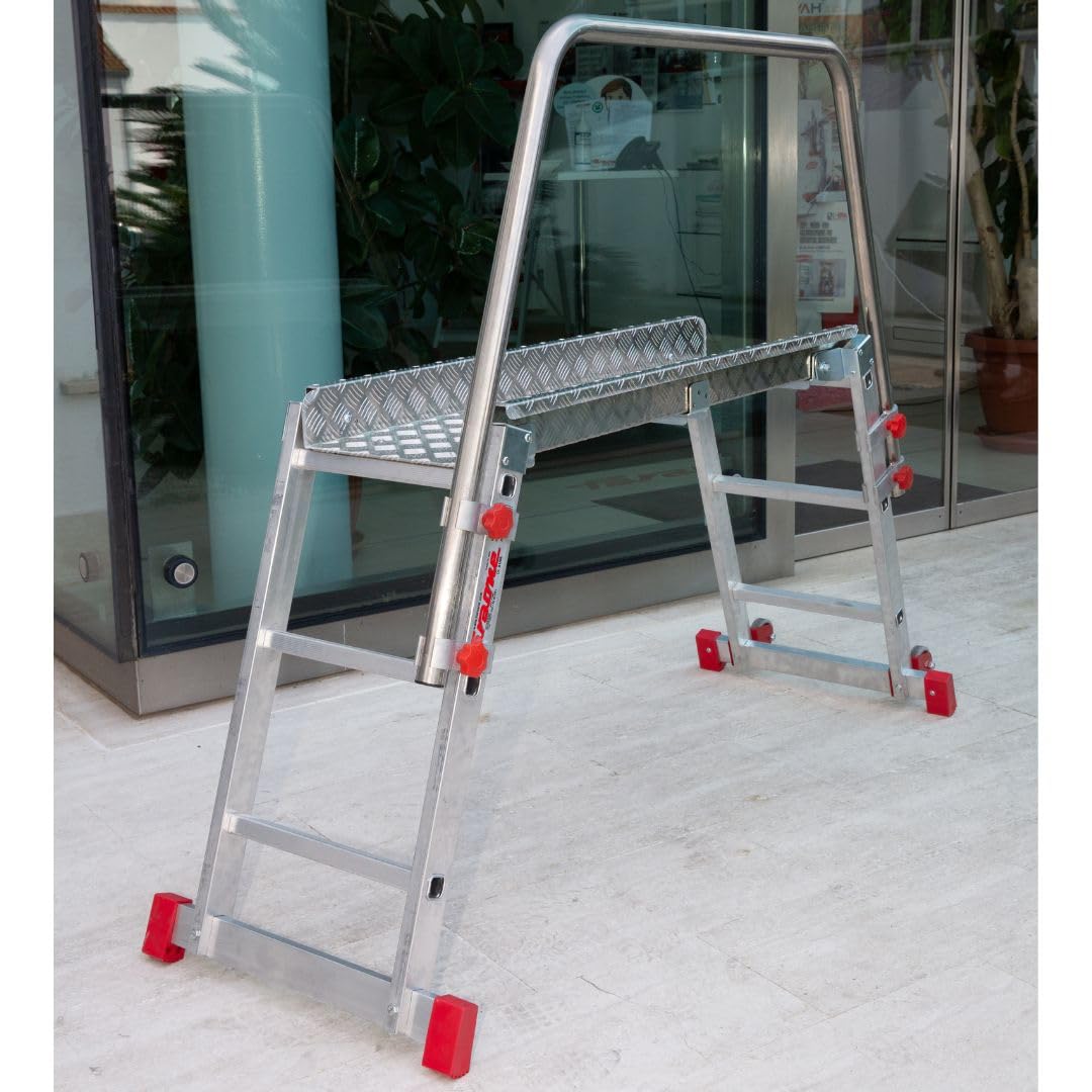 Faraone SGS3 Pedana di Lavoro Professionale in Alluminio a 3 Gradini – Pieghevole con Parapetto, Ruote e Stabilizzatori