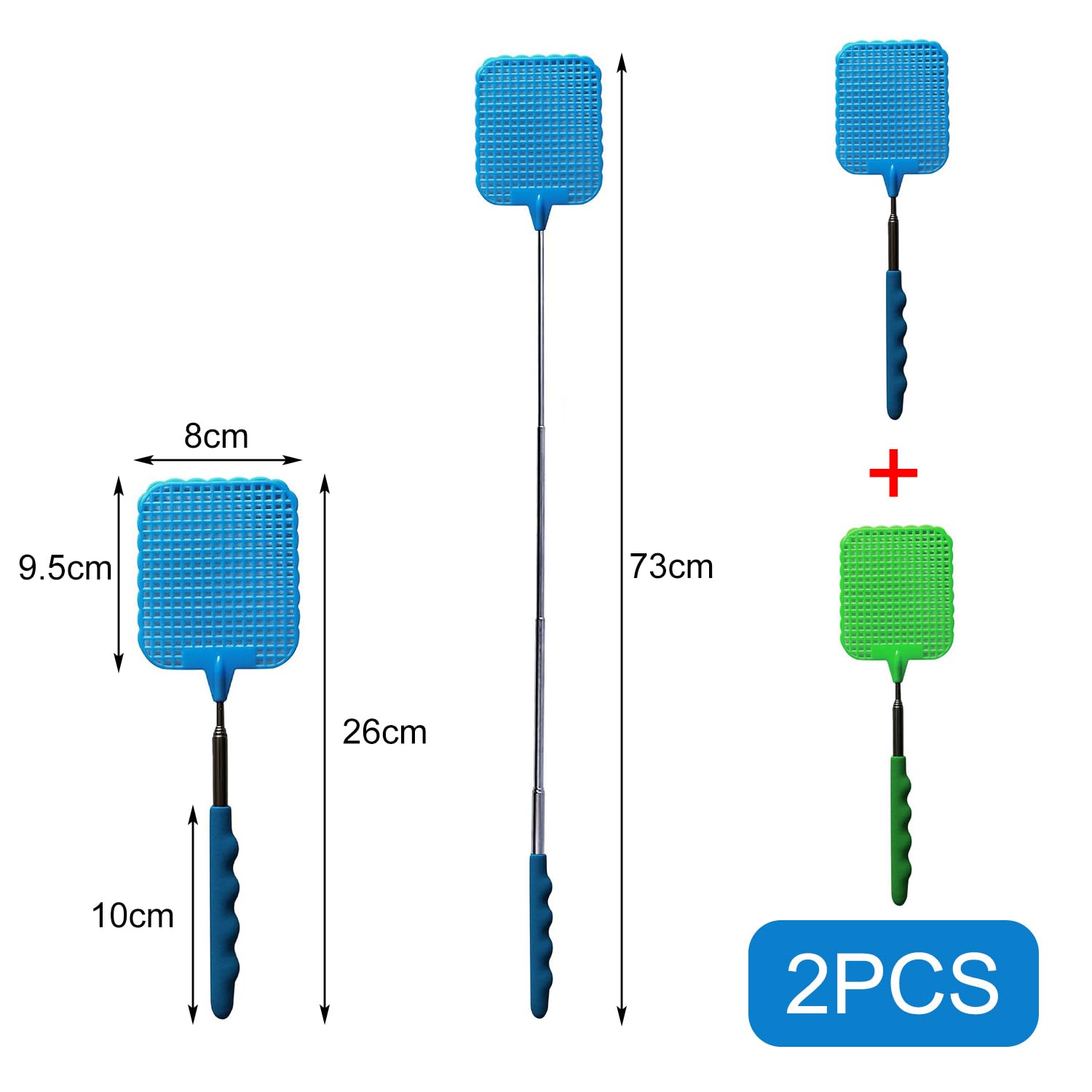 Scacciamosche, 2 pezzi Estensibile Scacciamosche, Scacciamosche Manuale,Portatile Scacciamosche Plastica, per Mosche, Zanzare e Insetti-Blu/Verde