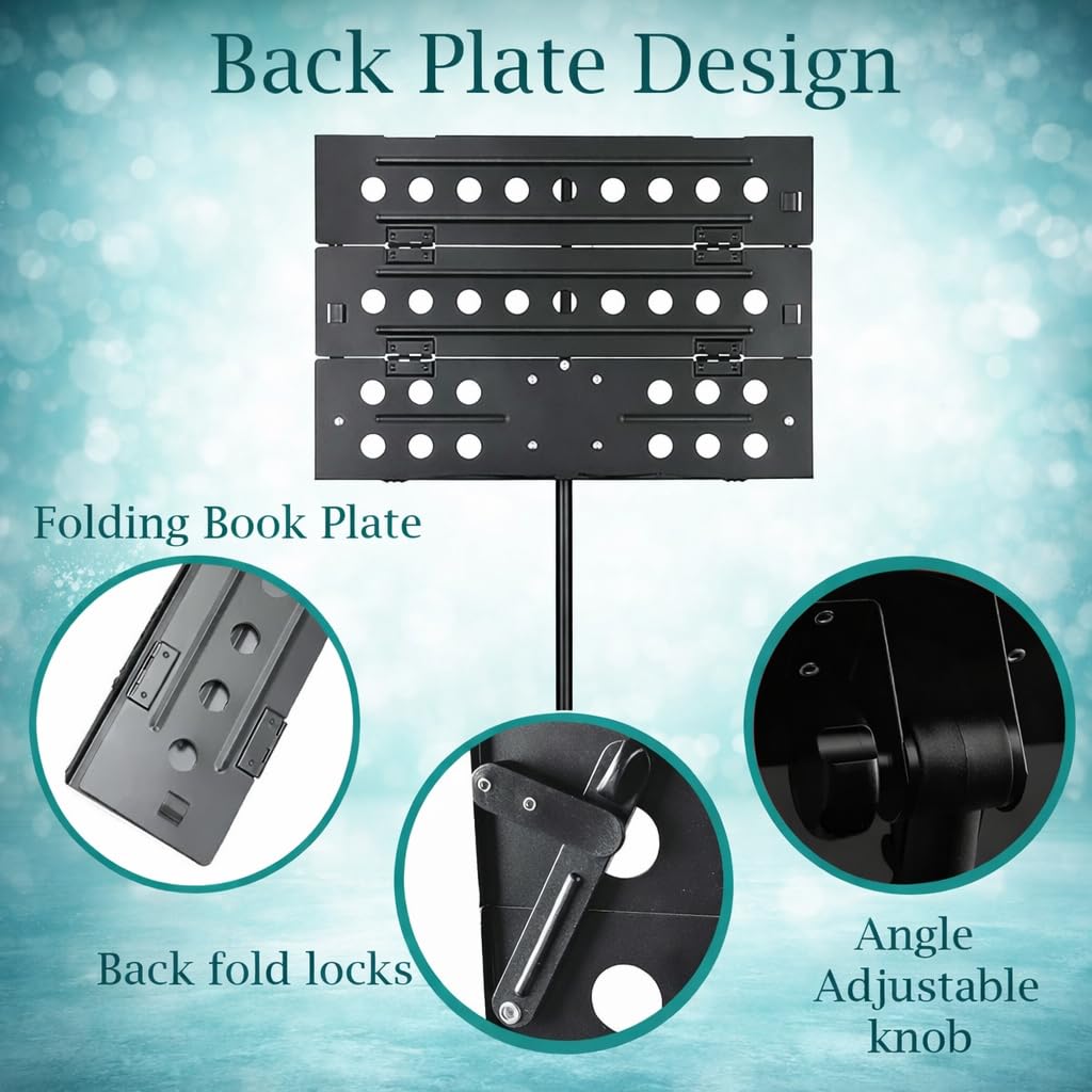 MOCKING BIRD 3-Fold Music Stand for Sheet Music & Singers | Portable Folding Notation Stand with Music Sheet Clip | Heavy Duty Tripod Stand for Books, Lyrics & Singing Scripts 2