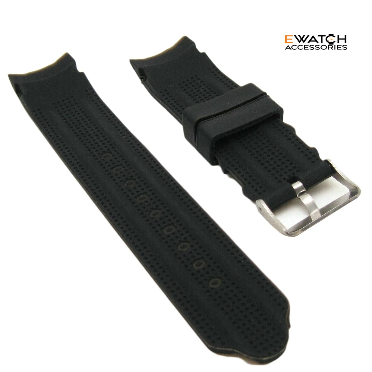 ewatchaccessories 24mm Black Silicone Rubber Curved End Dive Watch Band Strap