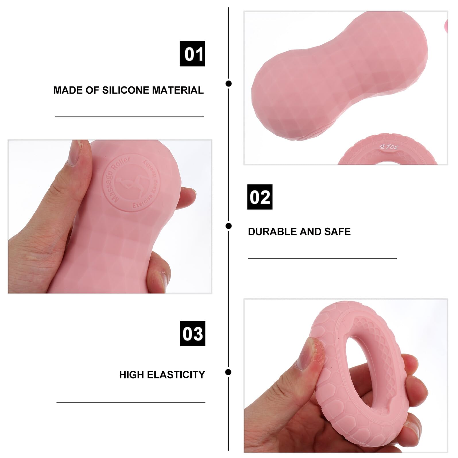 Balles de Massage en Silicone 4 Pièces Rose, Kit de Relaxation Musculaire, Accessoires Fitness pour Yoga, Soulagement Muscles, Massage Paume Pieds, Détente Sportive