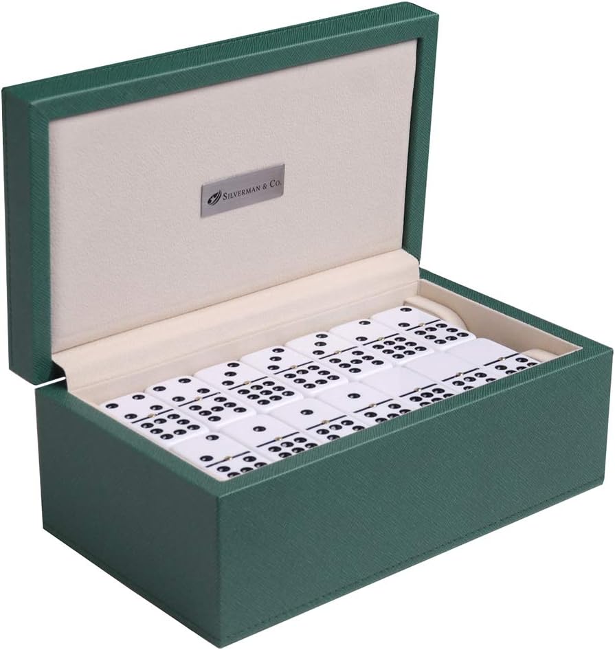 Silverman & Co. Double 9 Large White Domino Set - Green Case