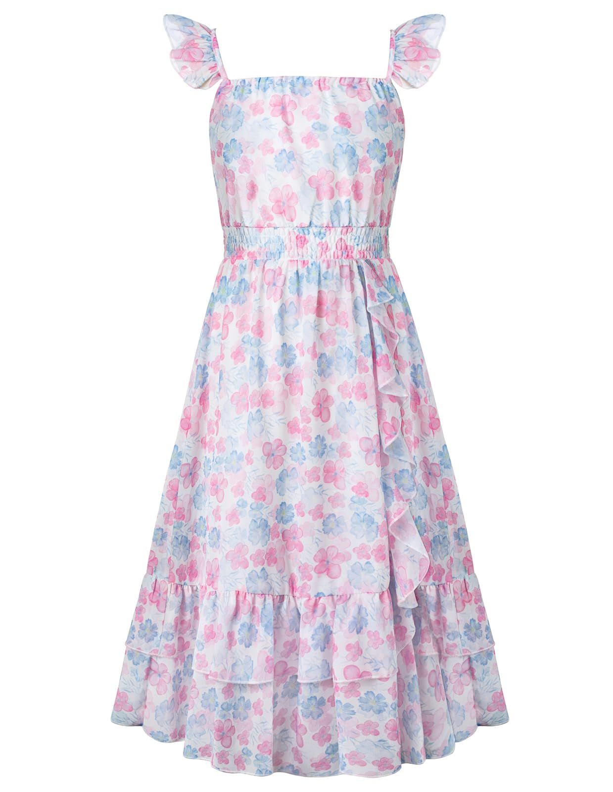 GRACE KARIN Girls Floral Dress Summer Backless Chiffon Sleeveless Casual Boho Maxi Dresses 5-14Y