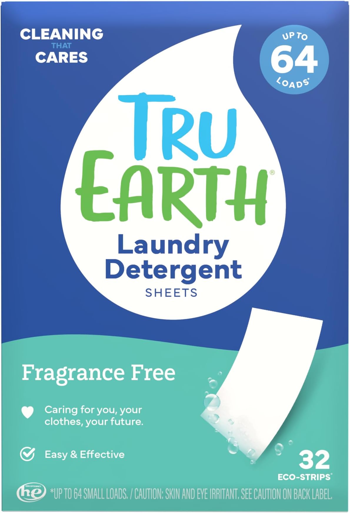 Eco-Strips Laundry Detergent - 32 Loads, Eco-Friendly, Plastic Free Packaging, Ultra-Concentrated, Pre-Measured, Easy Storage, for Machine & Hand Washing, Fragrance Free