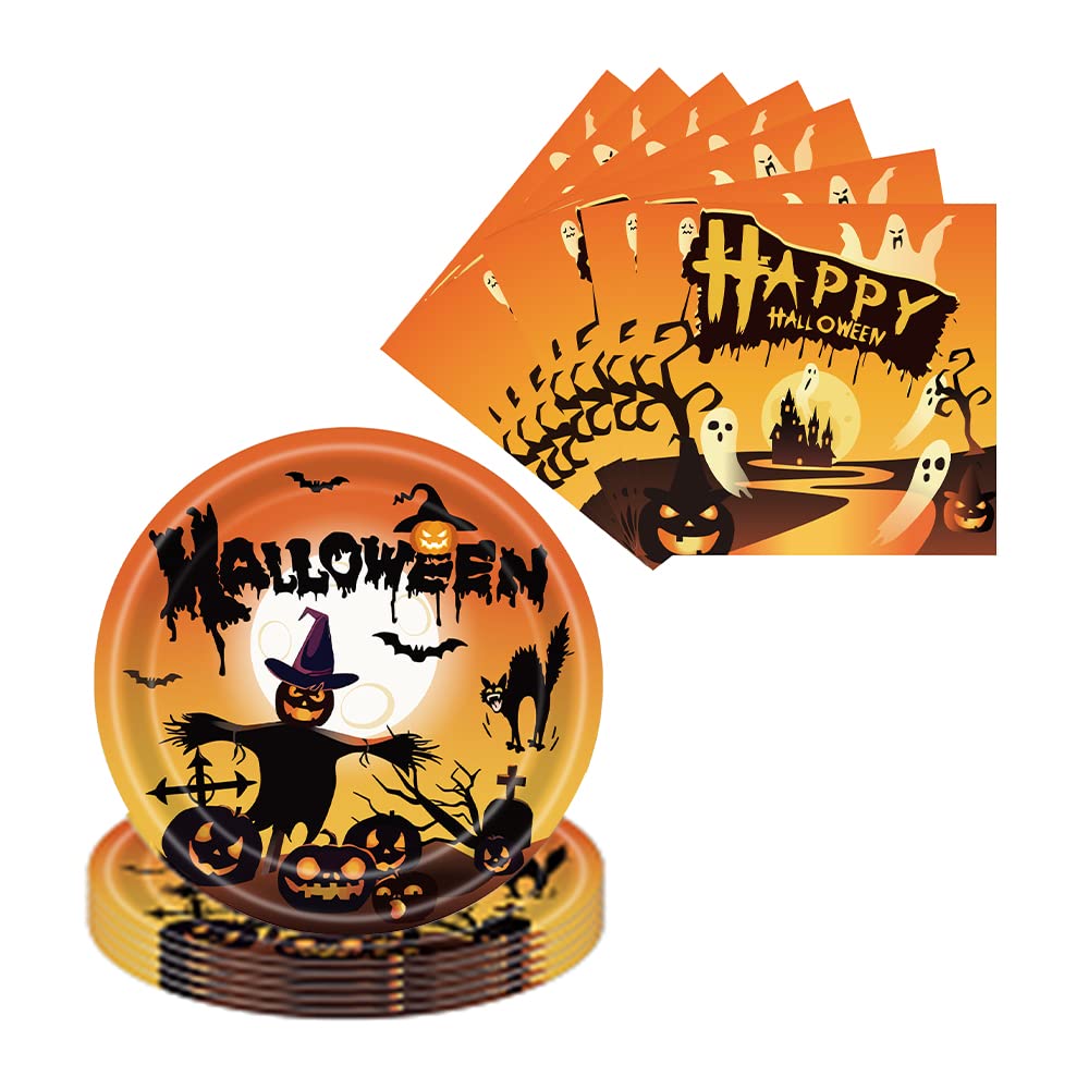 Halloween Party Supplies, Halloween Party Decorations, Halloween Paper Plates and Napkins Sets,Includes 20 Plates and 20 Napkins for Halloween Theme Party