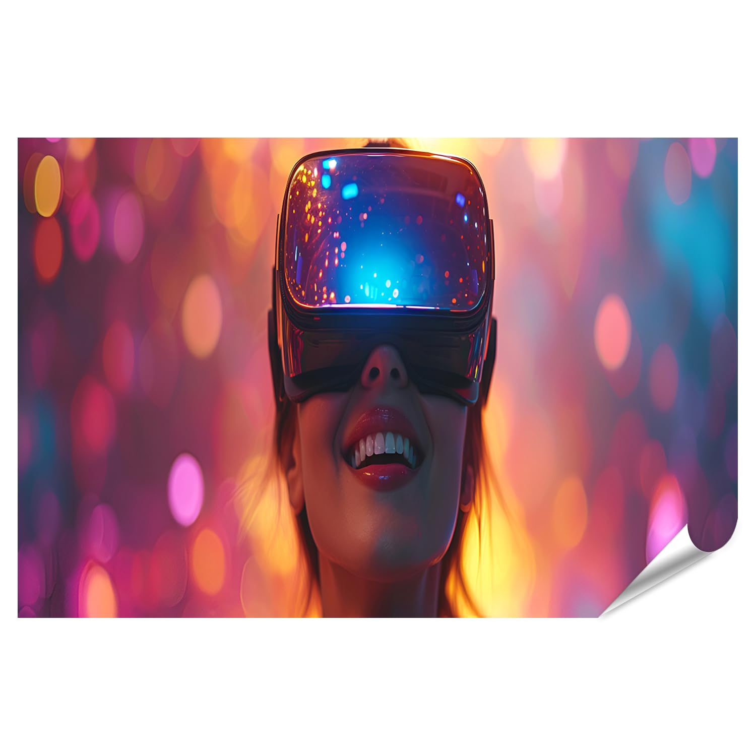 islandburner Prime XXL - Póster de mujer interactuando en un mundo virtual creado por auriculares de realidad virtual, sala de cine en casa, sala de juegos de realidad virtual, imágenes premium,