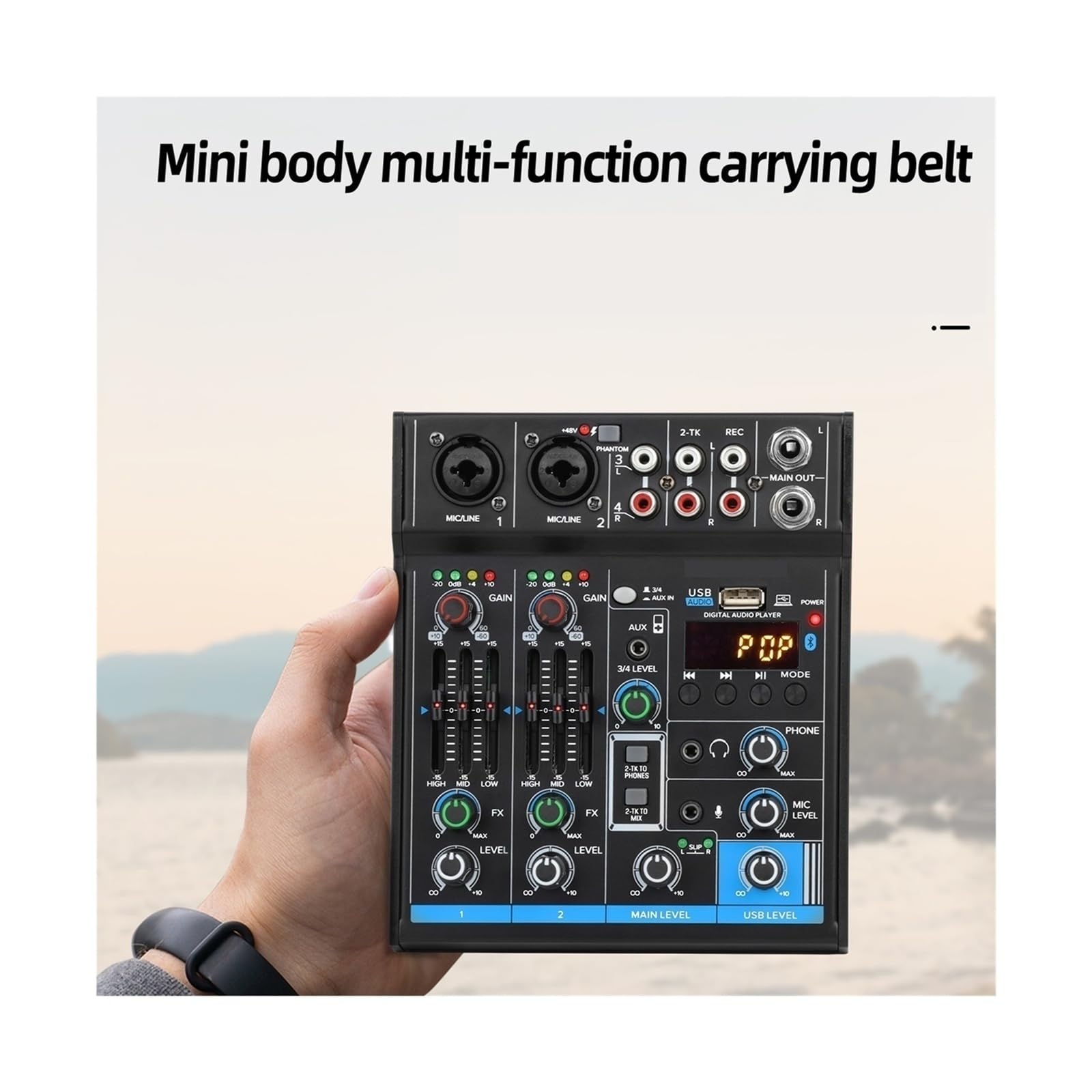 Mikser dźwięku, Profesjonalny 4-kanałowy interfejs Mini mikser USB Karta dźwiękowa Zasilanie Phantom 48V Studio Nagrywanie DJ Konsola miksująca