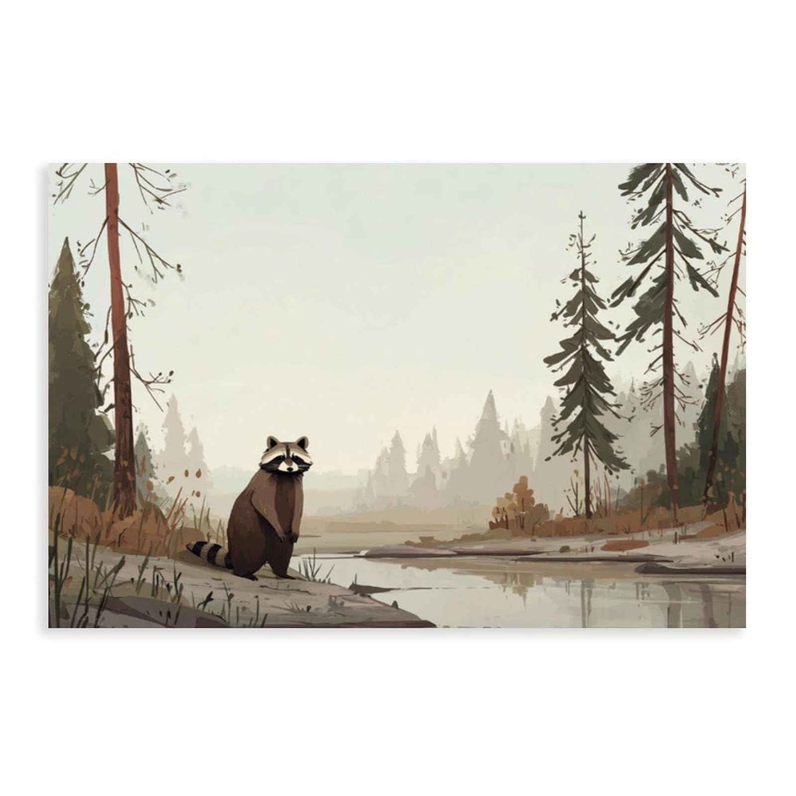 Bareronor Raccoon Woodland Canvas Poster for Home Decor Gift