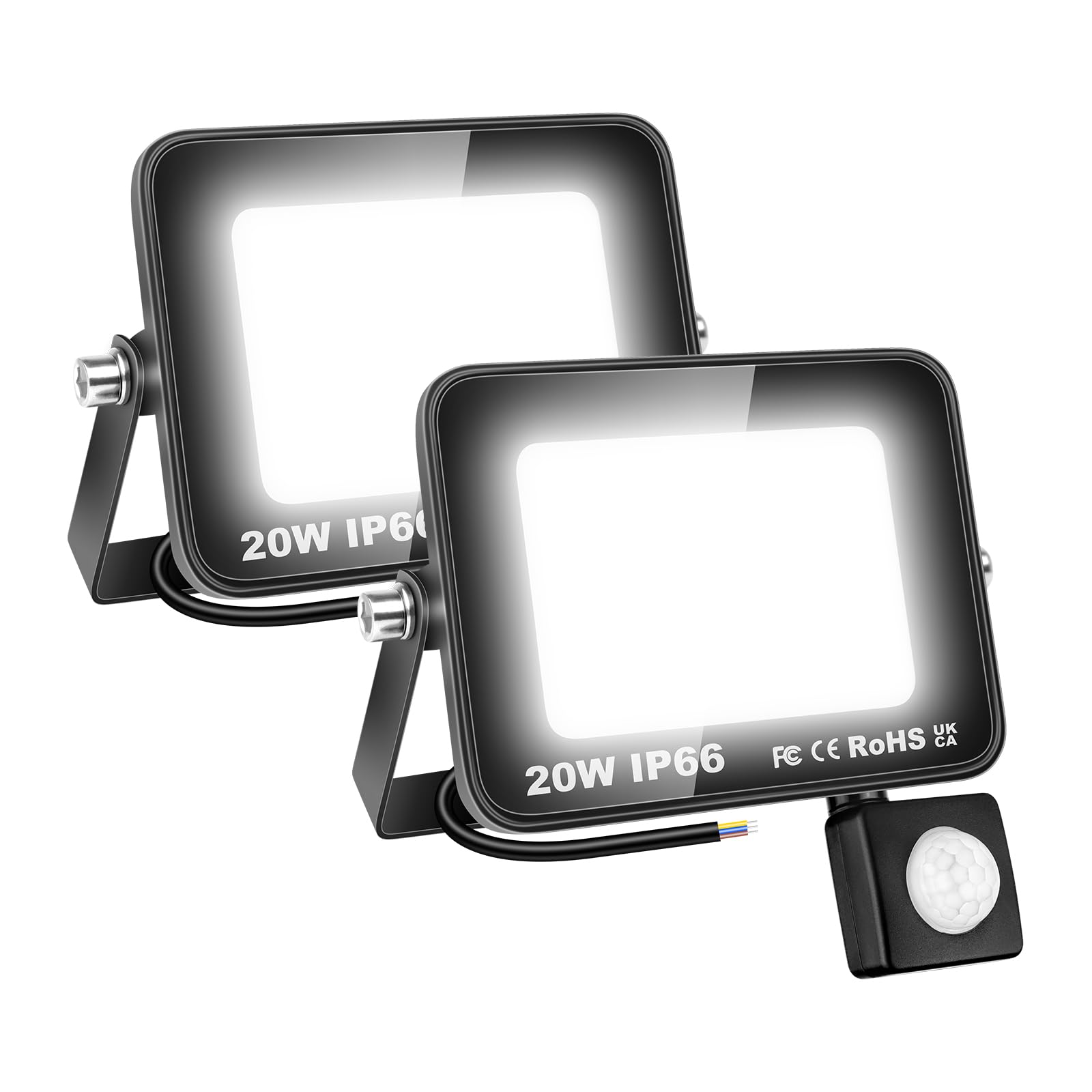SKYWORLD 20W Faretto LED da Esterno con Sensore di Movimento,IP66 Impermeabile Faretto Led Esterno 2 pezzi,Bianco Caldo Faretti LED Esterno per Giardino Garage Strada Patio Terrazza Cortile