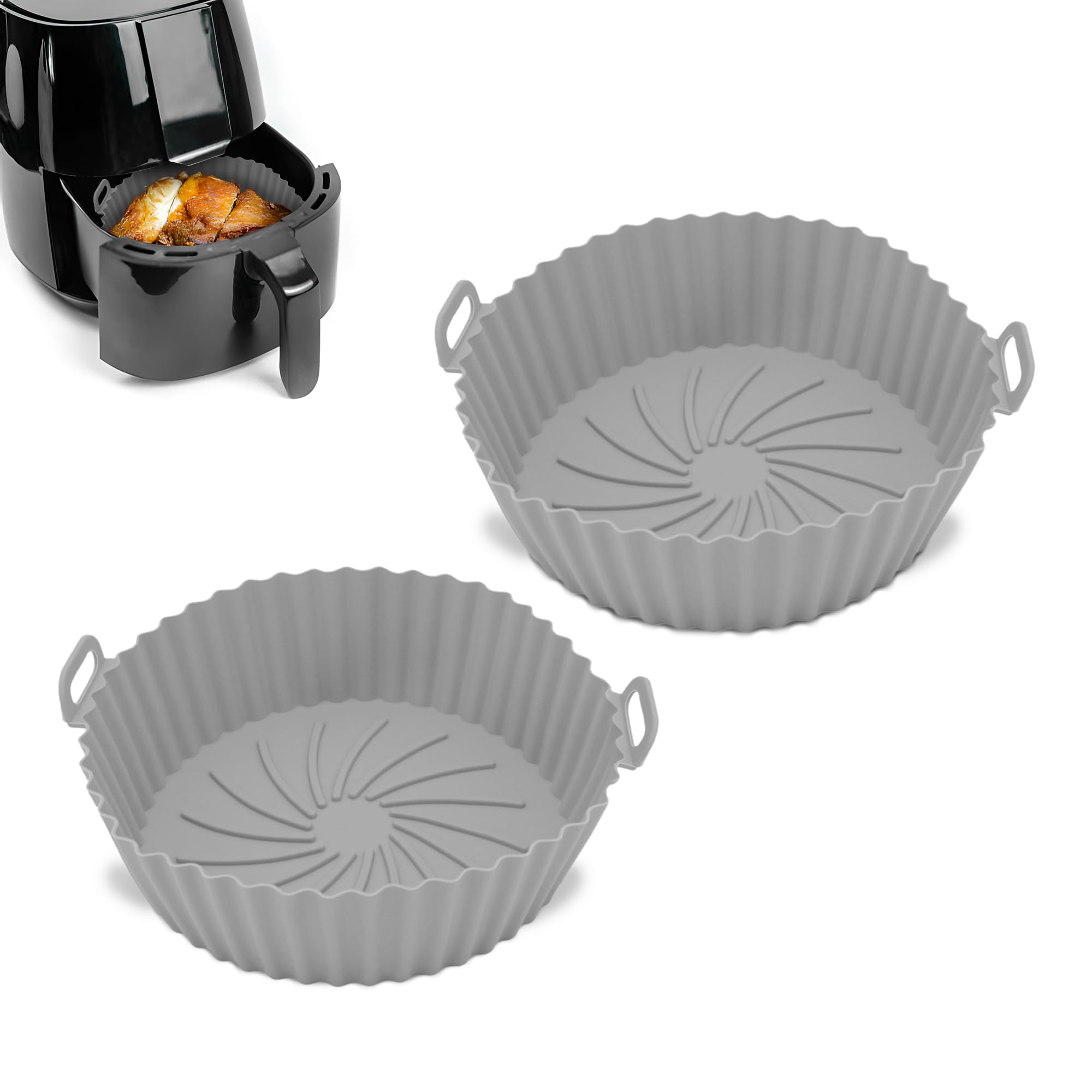 Q Lines® Silicone Air Fryer Liner Round - 2 Pack Reusable Heat-Resistant Pot - Replacement for Disposable Parchment Paper Liners, Greaseproof Kitchen Accessories, Compatible with COSORI, Ninja, Tower