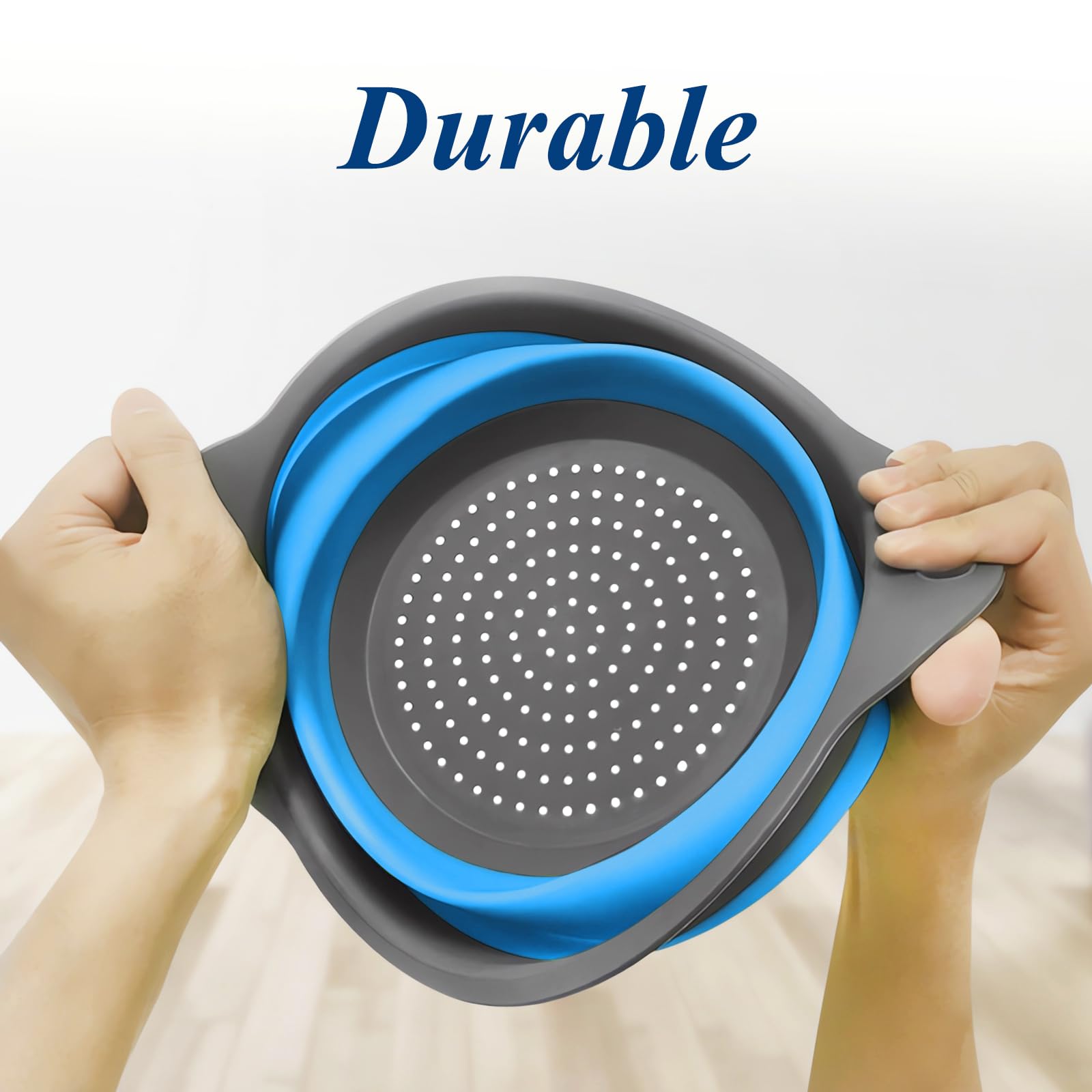 Set di 3 colini pieghevoli salvaspazio per cucina, 3 misure, colino per scolare pasta, verdura e frutta, gadget da cucina per uso domestico e campeggio all'aperto (blu)