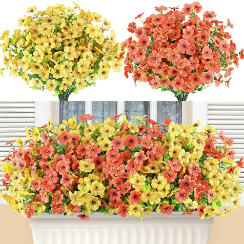 Image of AmyHomie 16 PCS Artificial Fall Flowers for Outdoors, Orange Fake Mums
