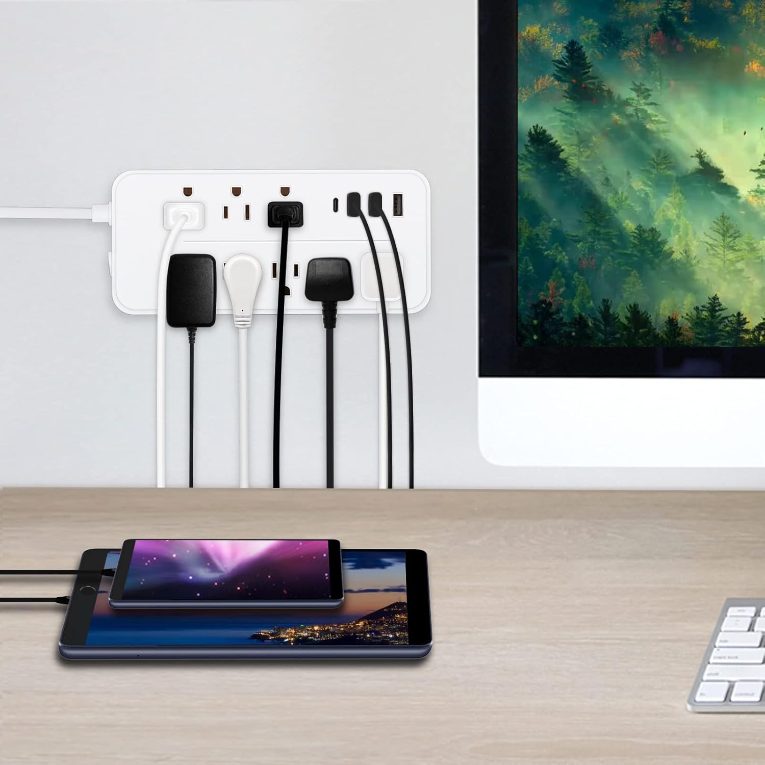 Power Strip Surge Protector - 8 Outlets & 3 USB Ports & 1 USB-C Port, 1700 Joules, 4 Feet Power Cord Angled Flat Plug, Spaced Outlets & ETL Listed Power Outlet for Home Office