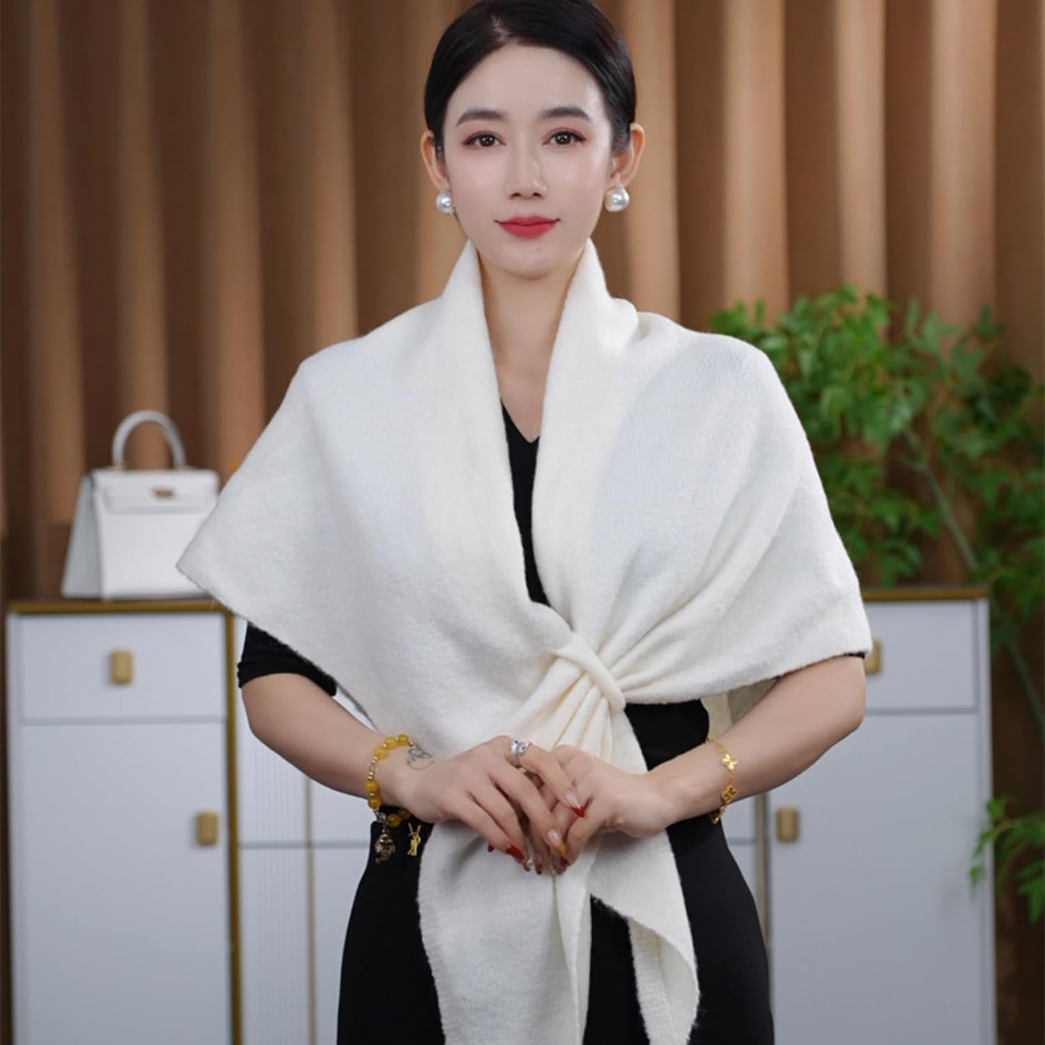 Shawl Wrap Women Triangle Sweater Scarf Cross Knit Pashmina Wool Blend Cape Winter Fall Evening Casual Outerwear - Image 2