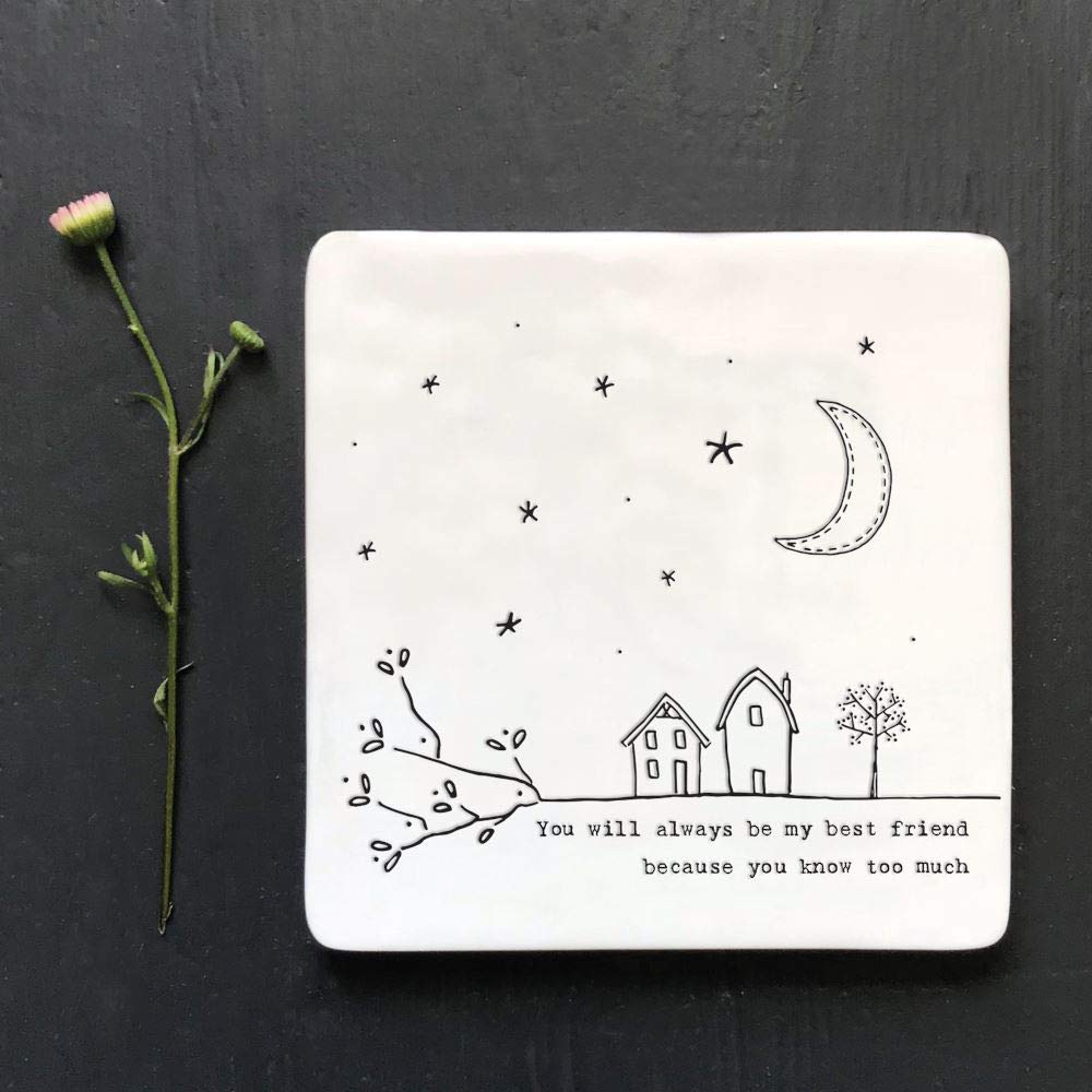 East Of India White Porcelain Square Coaster Keepsake - Be My Best Friend
