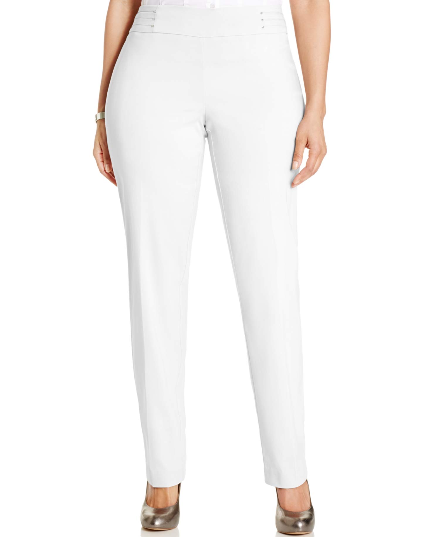 Plus Petite Plus Size Tummy Control Slim-Leg Pants Bright White 16W