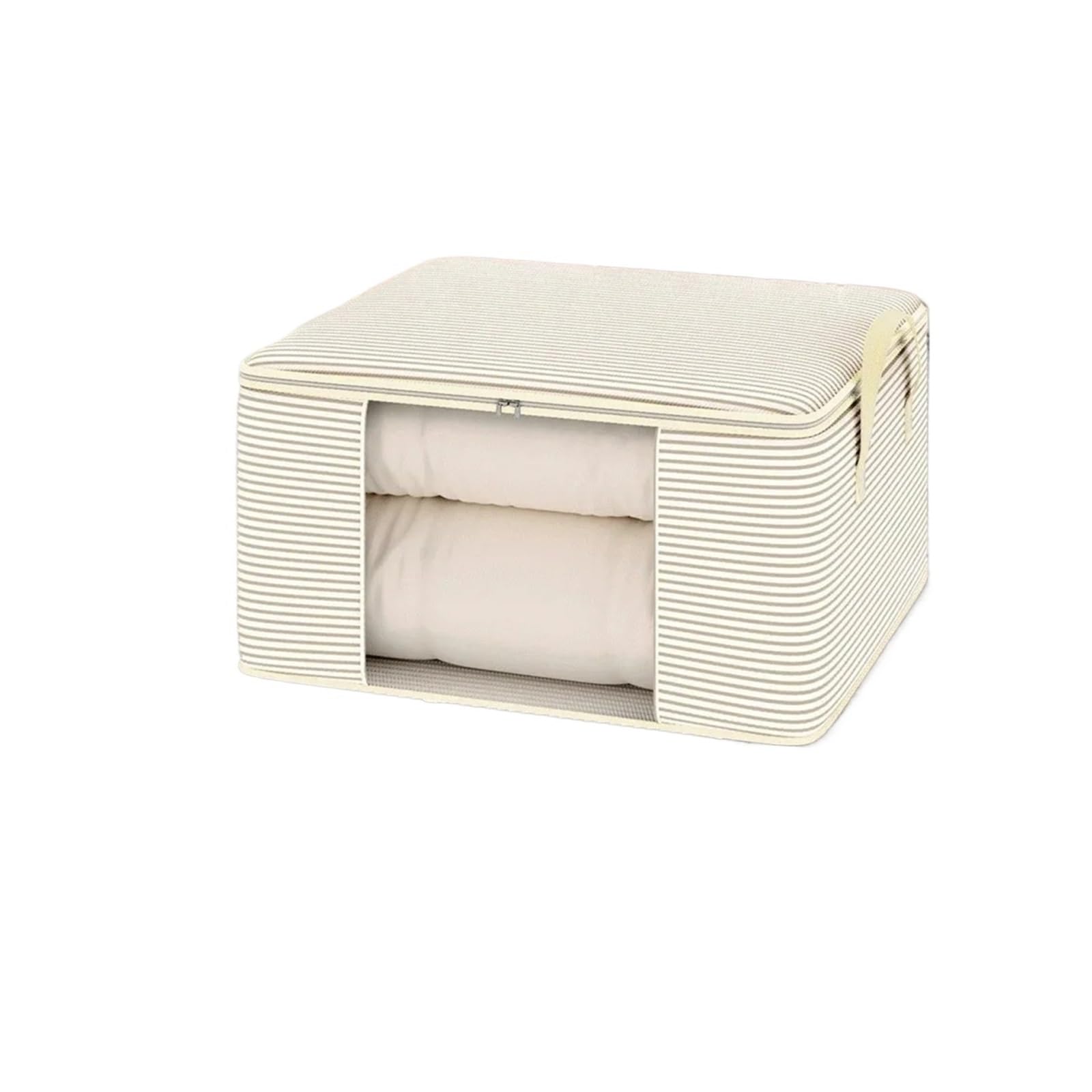 Box-shaped Non-woven Storage Bag, Thickened Visible Organizer for Clothes & Quilts(Beige fabric 50L)