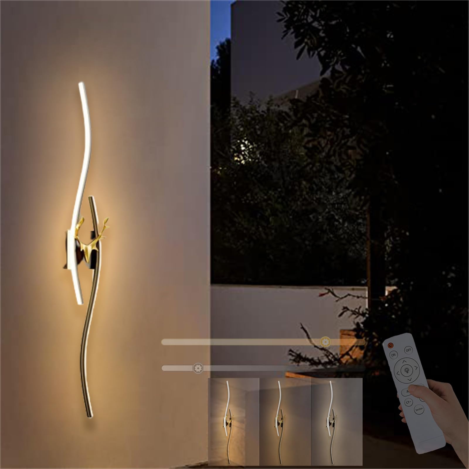 Moderno Dimmerabile Lampada da Parete con Telecomando Lungo LED Impermeabile IP65 Applique da Parete Soggiorno Apparecchio da Parete Terrazza Illuminazione a Parete Ingresso (Nero,60CM)