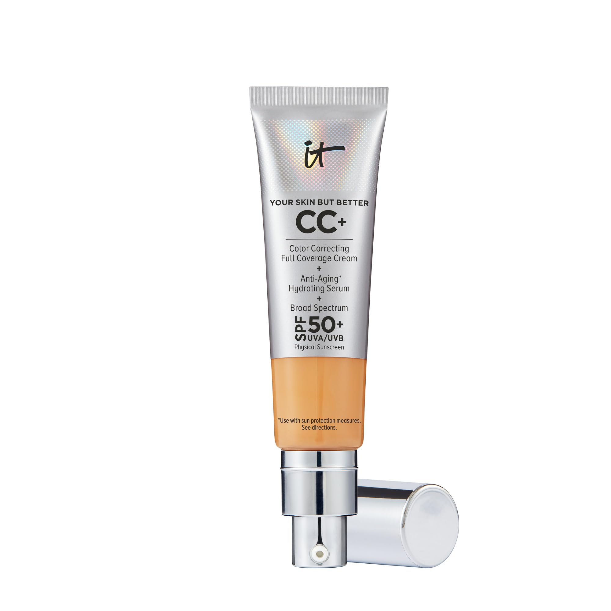 IT Cosmetics CC+ Cream - Natural Full Coverage Foundation With SPF 50+, Color Corrector & Anti-Aging Hydrating Serum, Hyaluronic Acid + Peptides, Lightweight Up To 24H Wear, All Skin Types- 1.08 fl oz
