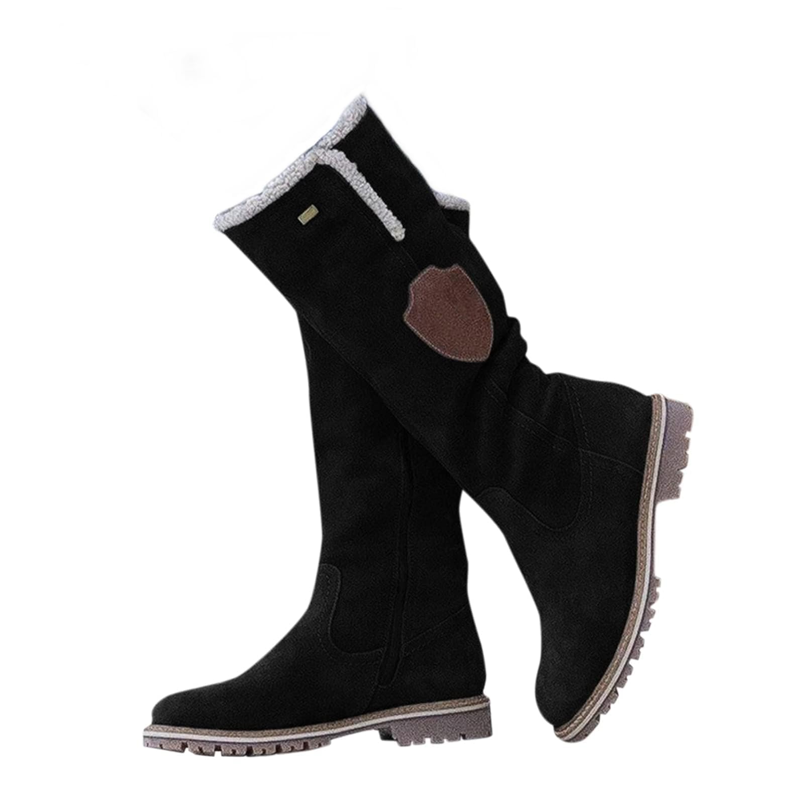 Knee High Snow Boots for Women Winter Outdoor Cotton Soft Non-Slip Riding Booties Round Toe Side Zipper Low