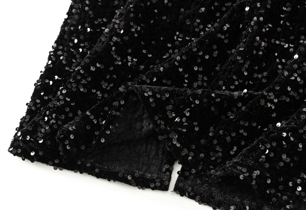 Gonne,Gonna Dritta Vintage con Paillettes da Donna Nera Sexy Spacco Posteriore Gonna Avvolta sui Fianchi con Fodera Rock Punk Gonna Longuette Cocktail Party Gonne Lunghe per Ragazze Signore
