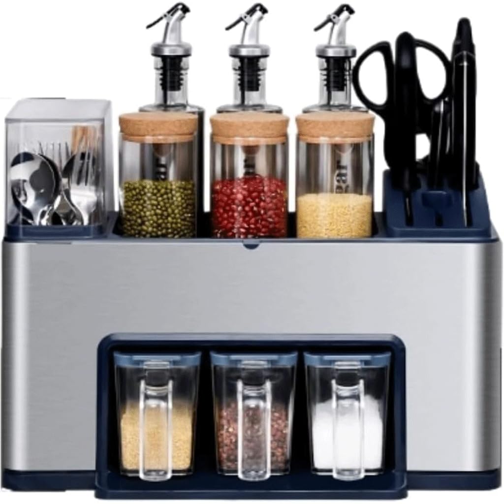 Support de rangement de cuisine, support à couteaux de ménage, pot d'assaisonnement multifonctionnel, support à bouteilles d'assaisonnement, baguettes en acier inoxydable
