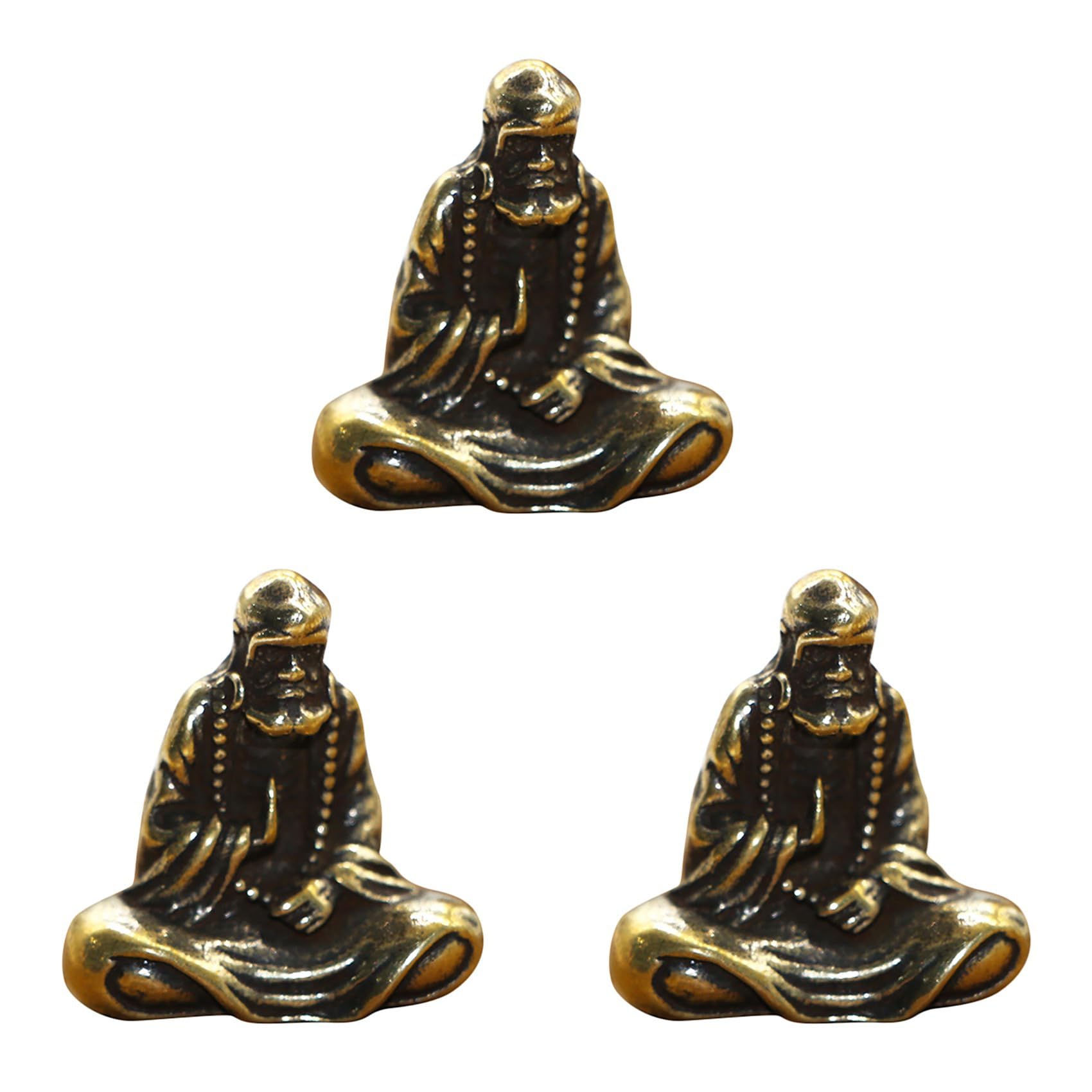 Vjsujehgy 3X Retro Brass Buddha Mini Statue Bodhidharma Master Figurines Desk Decoration Handcrafts Gifts Miniatures