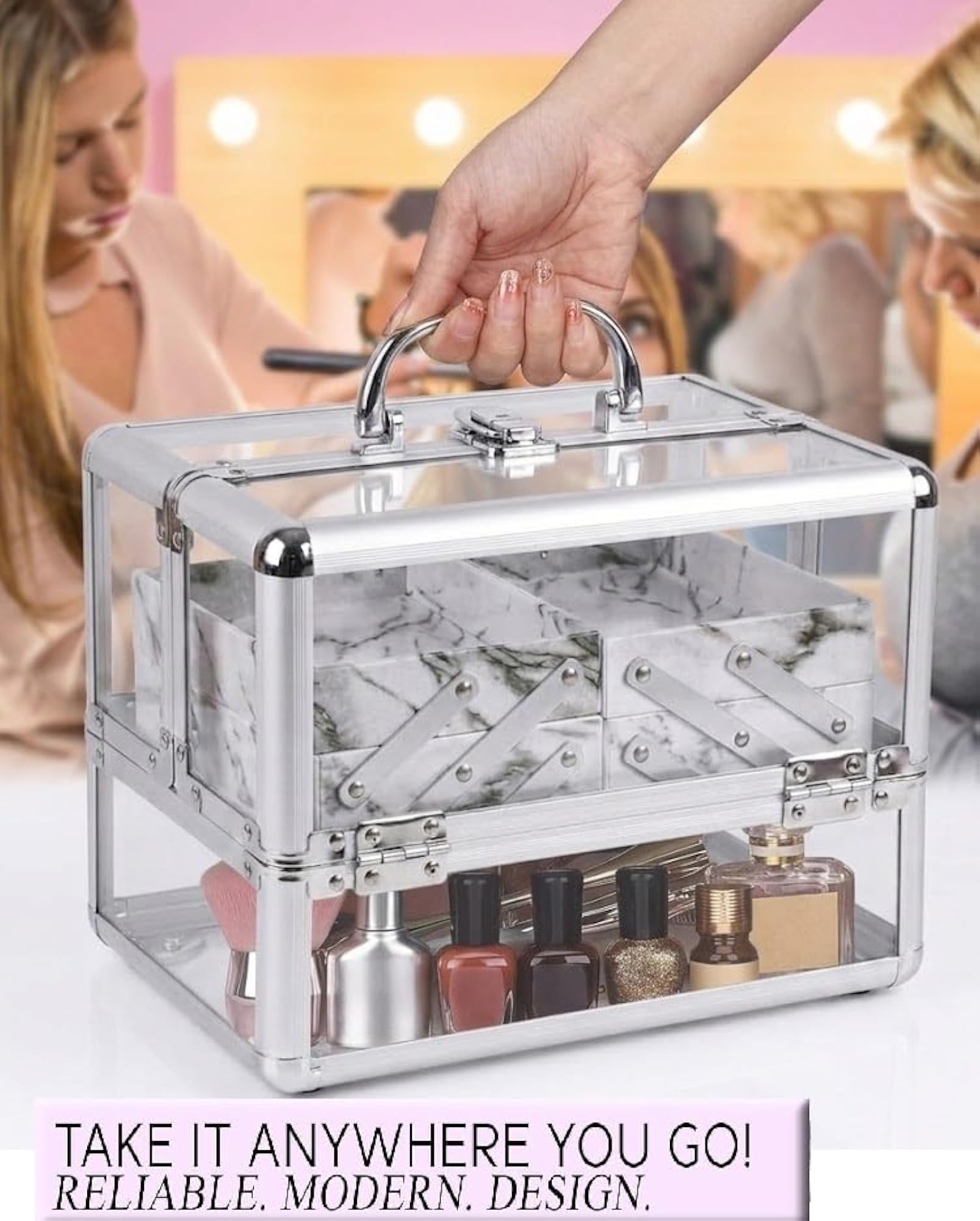 Clear Acrylic Makeup Storage Box with Fold Out Trays