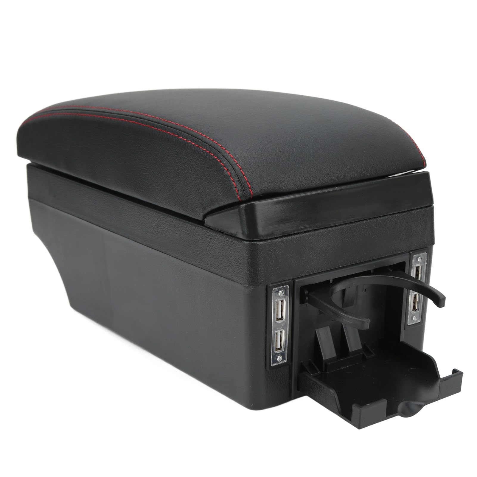 Keenso Portabicchieri Console Centrale in ABS e Pelle PU, Organizer | Scatola per braccioli Scatola portaoggetti per console centrale in ABS e pelle PU con 7 porte USB Organizzatore interno di
