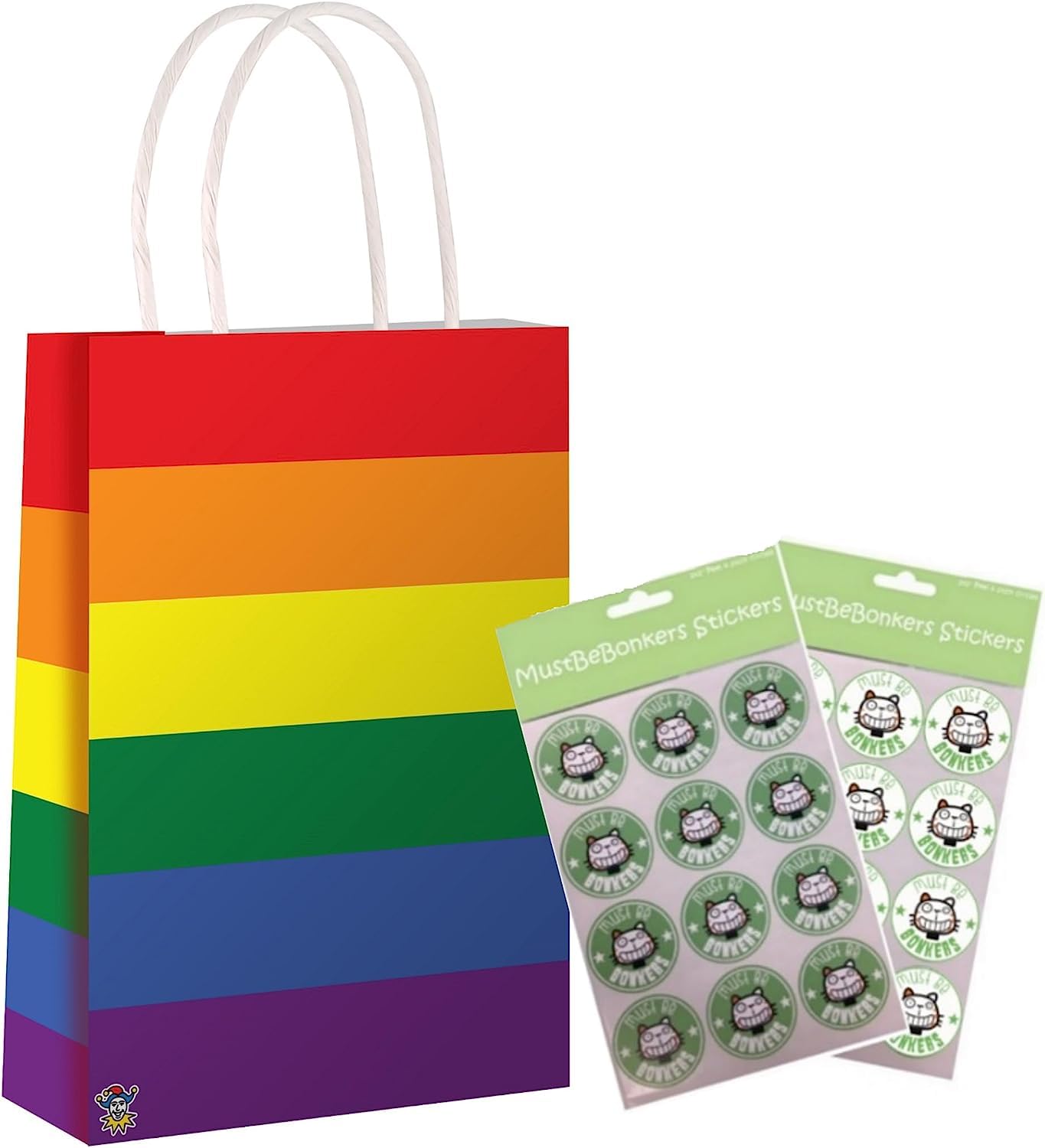 RAINBOW PARTY PAPER TREAT LOOT GIFT BAG - BIRTHDAY GOODY BAGS WITH STICKERS (36 Bags)