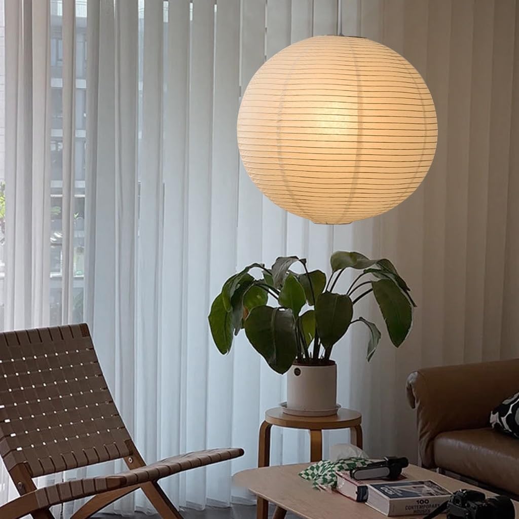 Lampada A Sospensione In Carta Pergamena Stile Giapponese Wabi-Sabi - Lampadario Piatto Sferico In Ferro Per Soggiorno, Camera Da Letto E Studio Minimalista(60cm)