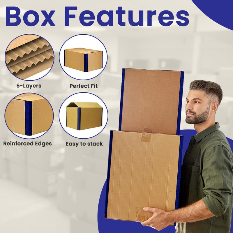 Image of ADDANBI 5 Ply Heavy Duty Corrugated Boxes 18x12x12 Inches - Pack of 5 Reinforced Cardboard Cartons for Shipping, Packaging, Moving, Storage & E-Commerce - Durable & Recyclable Packing Boxes