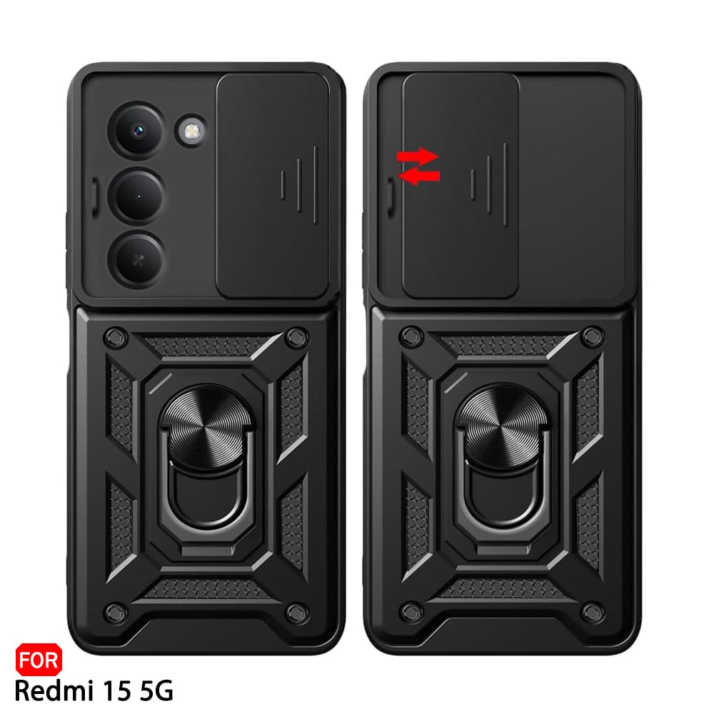 TheGiftKart Tough Armor Bumper Back Cover Case for Mi Redmi 15 5G | Sliding Camera Cover, Kickstand & Ring Holder | 360 Degree Protection Back Cover Case for Redmi 15 5G (PC & TPU, Black) — Amazon image 4