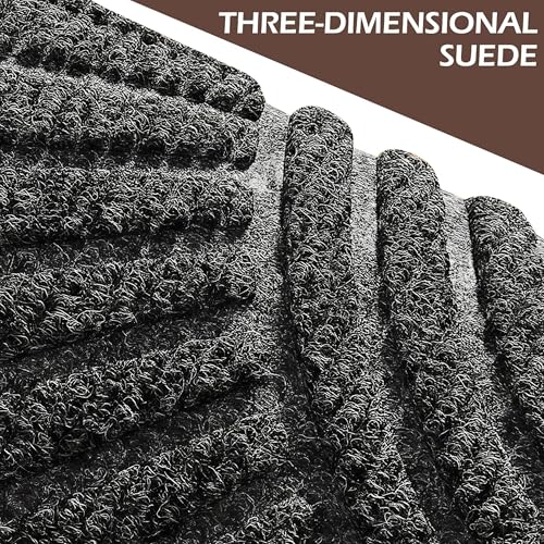 Image of Semicircular Durable Rubber Non Slip Front Door Mat for Outside Inside Entry Entryway | Dirt Trapper Welcome Mat for Muddy Paws and Shoes, Grey, 45x75 cm
