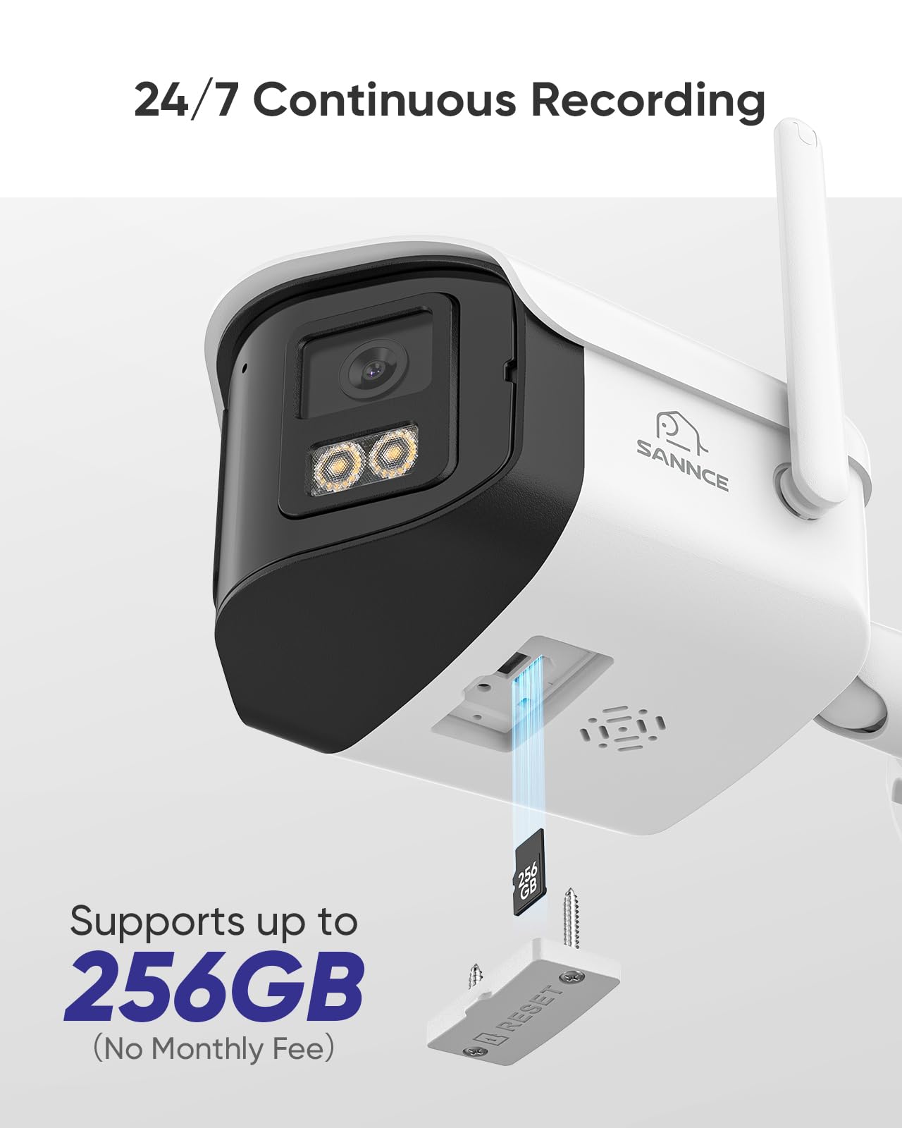 SANNCE 4MP Cámara Vigilancia WiFi Exterior & Interior con Doble Lente, 64GB microSD, WiFi 6, Visión Nocturna Color, Audio Bidireccional, Alarma Personas, Zoom Digital 10X, IP66, Grabación 24/7