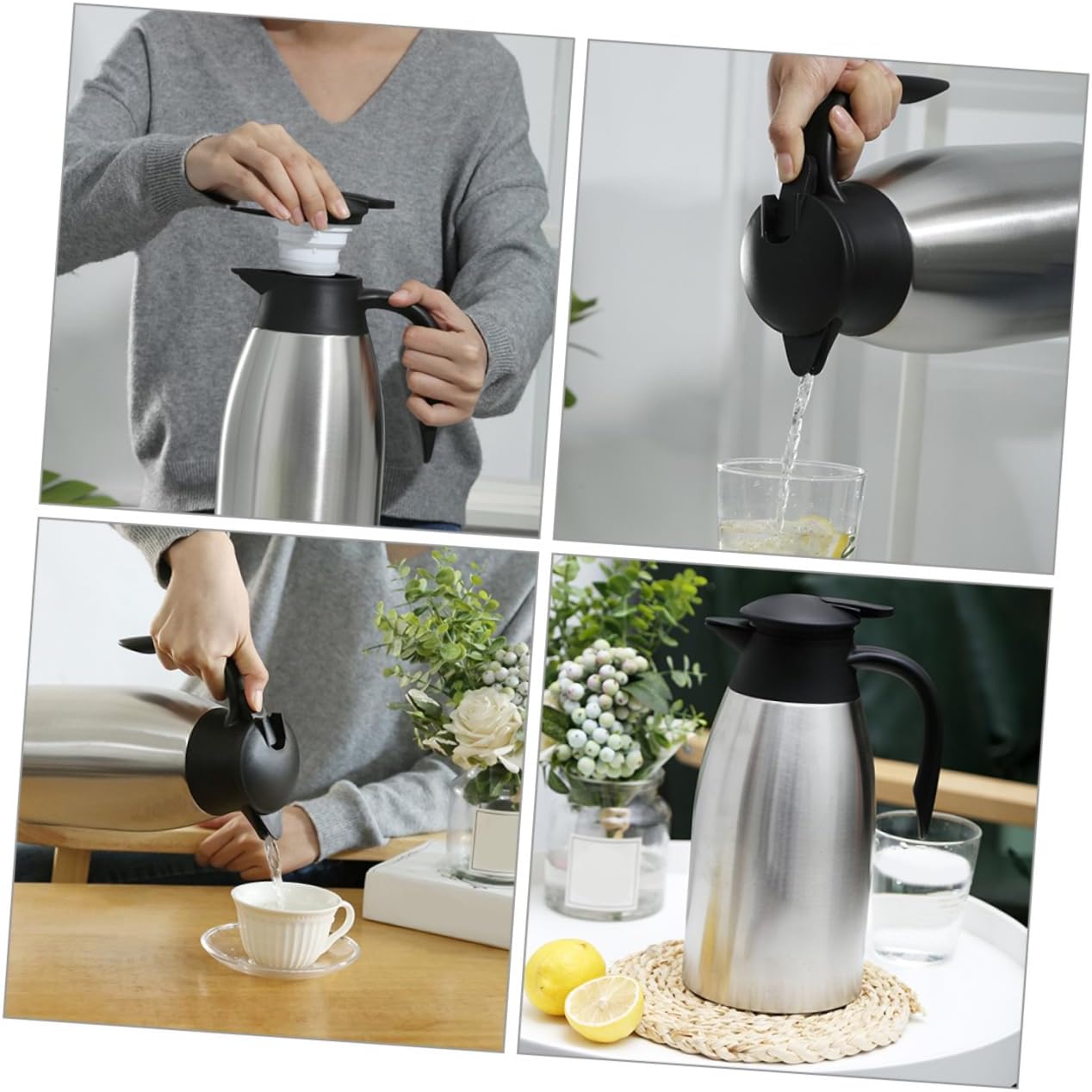 Insulated Thermal Coffee Carafe Stainless Steel Hot Beverage Dispenser Sealed Lid for Home Office Parties Stylish Design Excellent Heat Retention