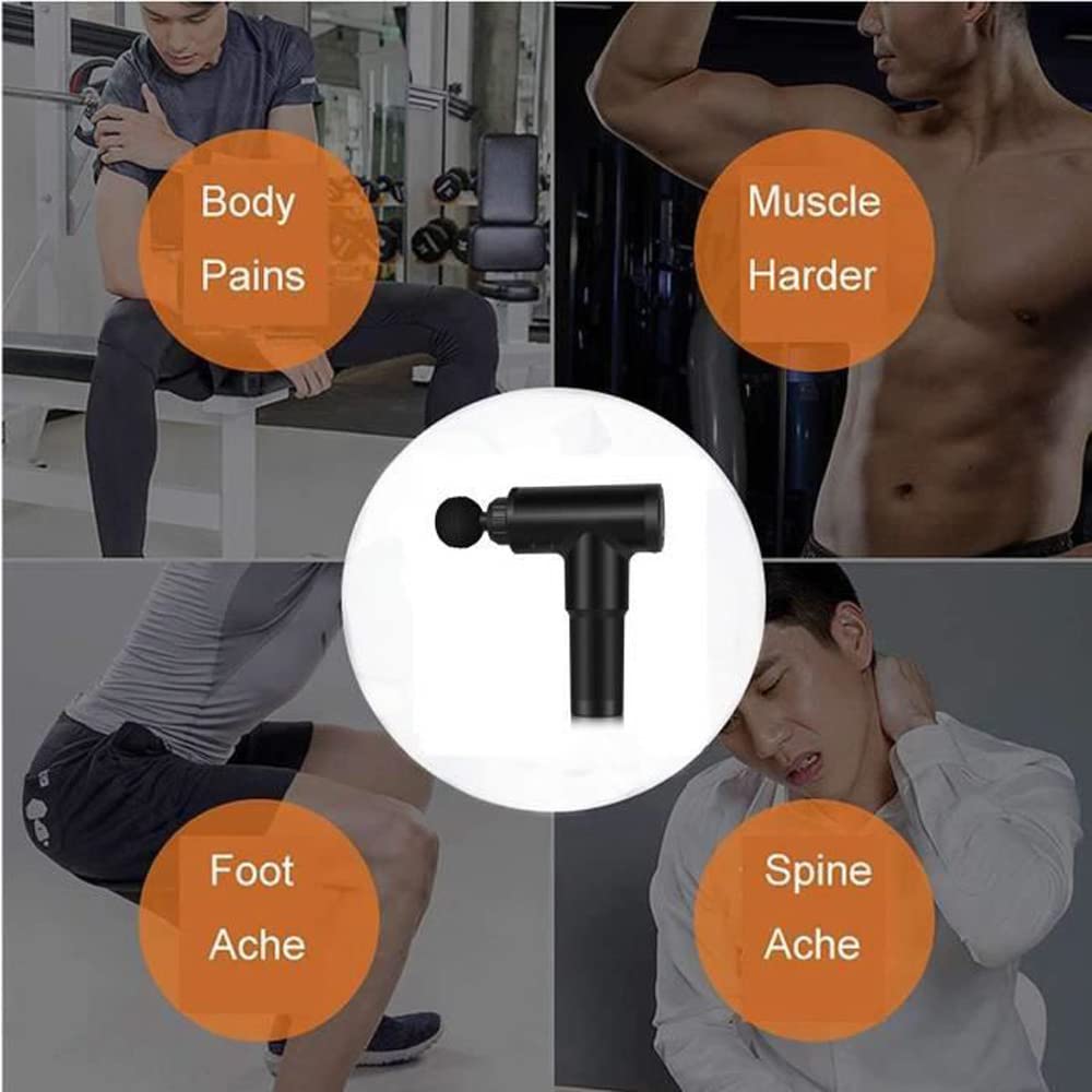 Pistolet de Massage Musculaire,Ultra Silencieux Masseur Portable avec 4 Embouts, 3400R/min, 6 Vitesses Réglables, Appareil de Massage pour Soulagement de la Douleur Fascia Gun