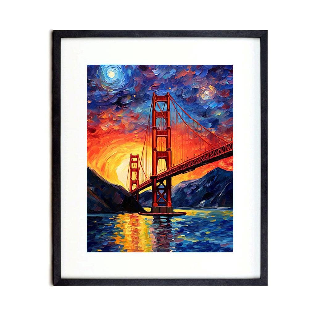 Bestbuddy Pet8X10 Unframed Starry Evening Golden Gate Bridge San Francisco Landmark California Tourist World Tour Family Oil Painting Art Print Poster Wall Decor AP116