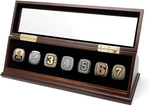 Championship Ring Display Case Big Ring Storage Box Espresso, 7 Slots