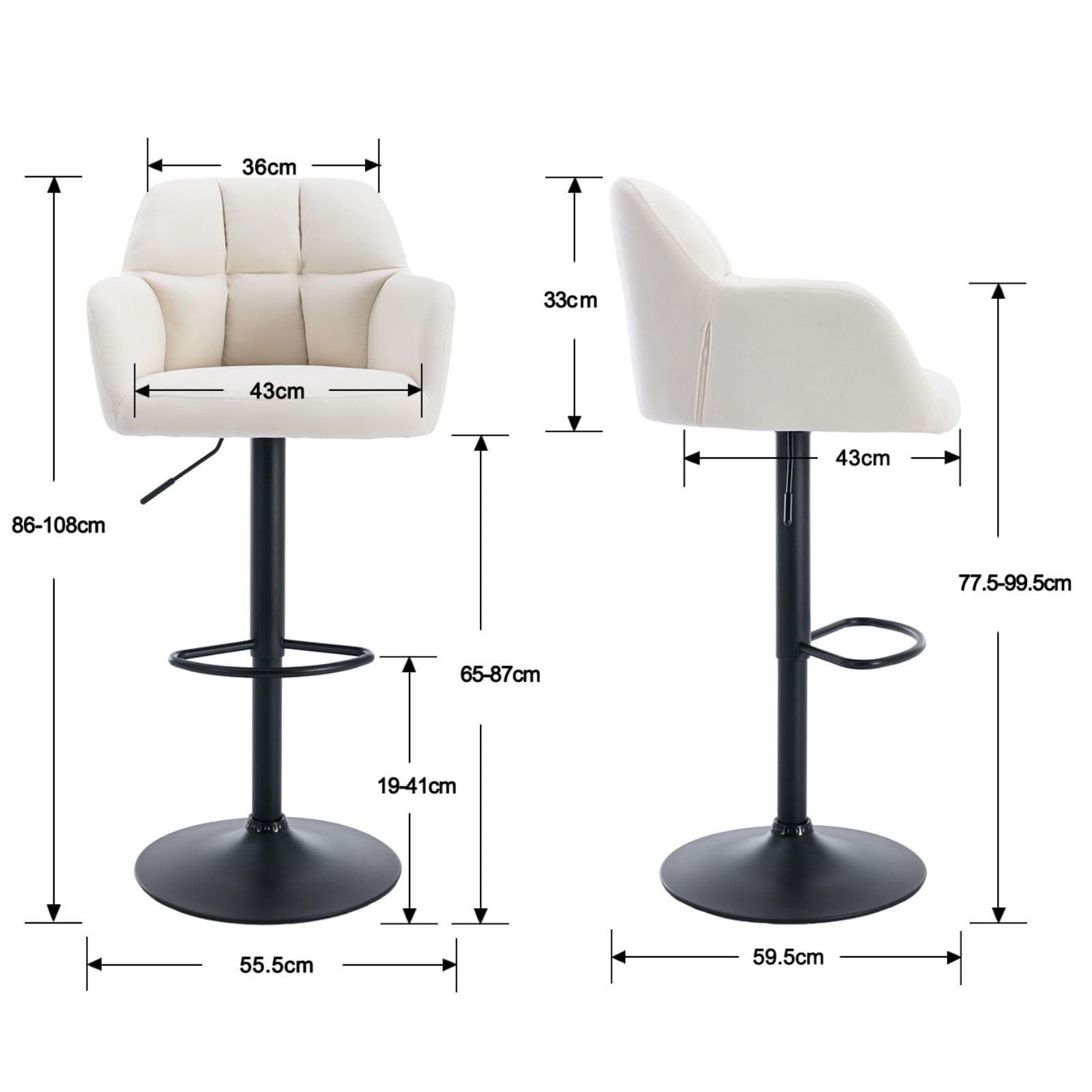 Ya-Home Set di 2 Sgabelli da Bar in Velluto Sgabelli Cucina Imbottiti con Schienale Sgabelli Alti Moderni Sedie da Bar Regolabile e Girevole per Cucina Penisola, Beige
