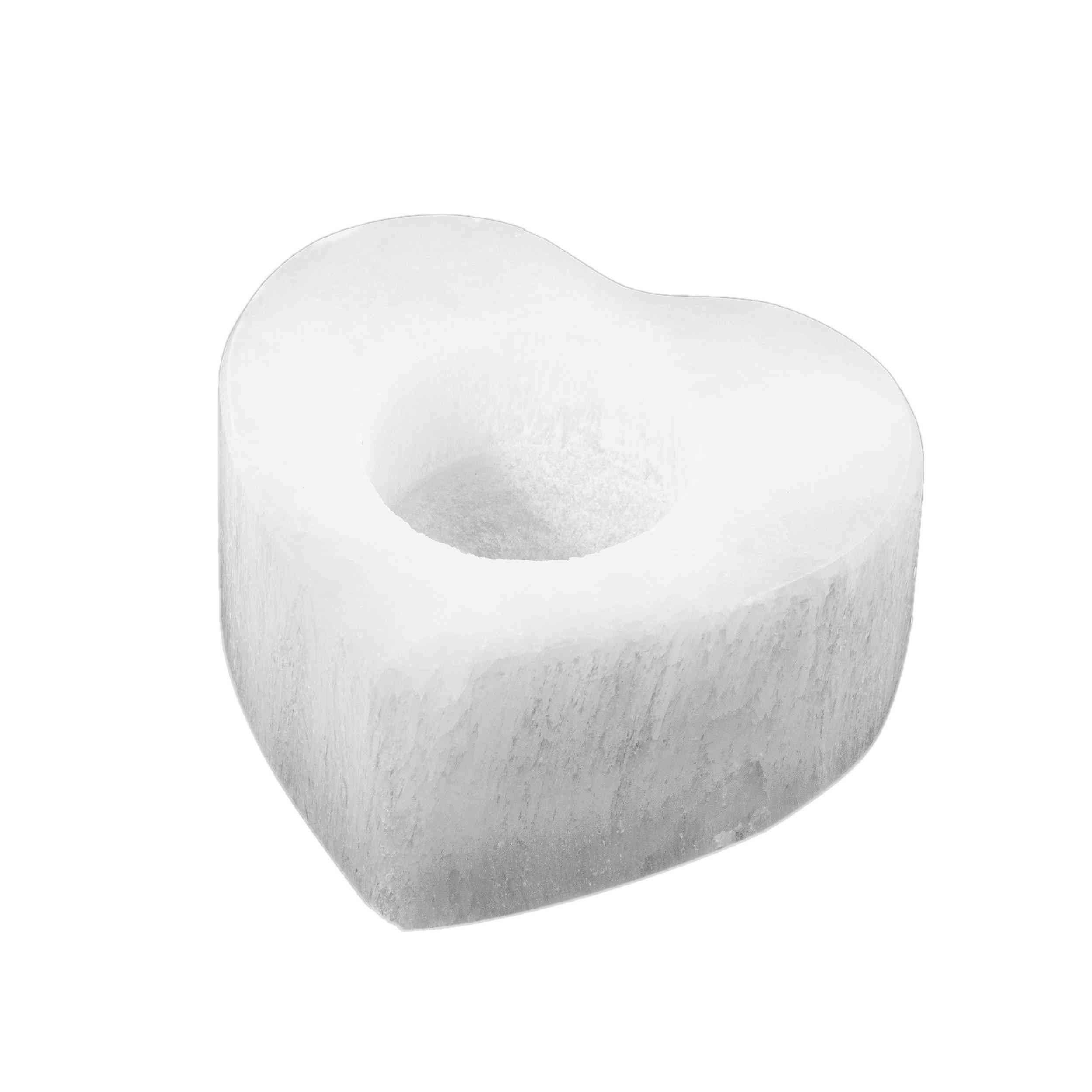NKlaus Selenite Heart Candle Holder 8.5 x 8.5 x 4.5 cm - Heart-Shaped Selenite Candle Holder, Handmade for Tea Lights and Meditation, Natural Decoration for Spiritual Spaces 16329