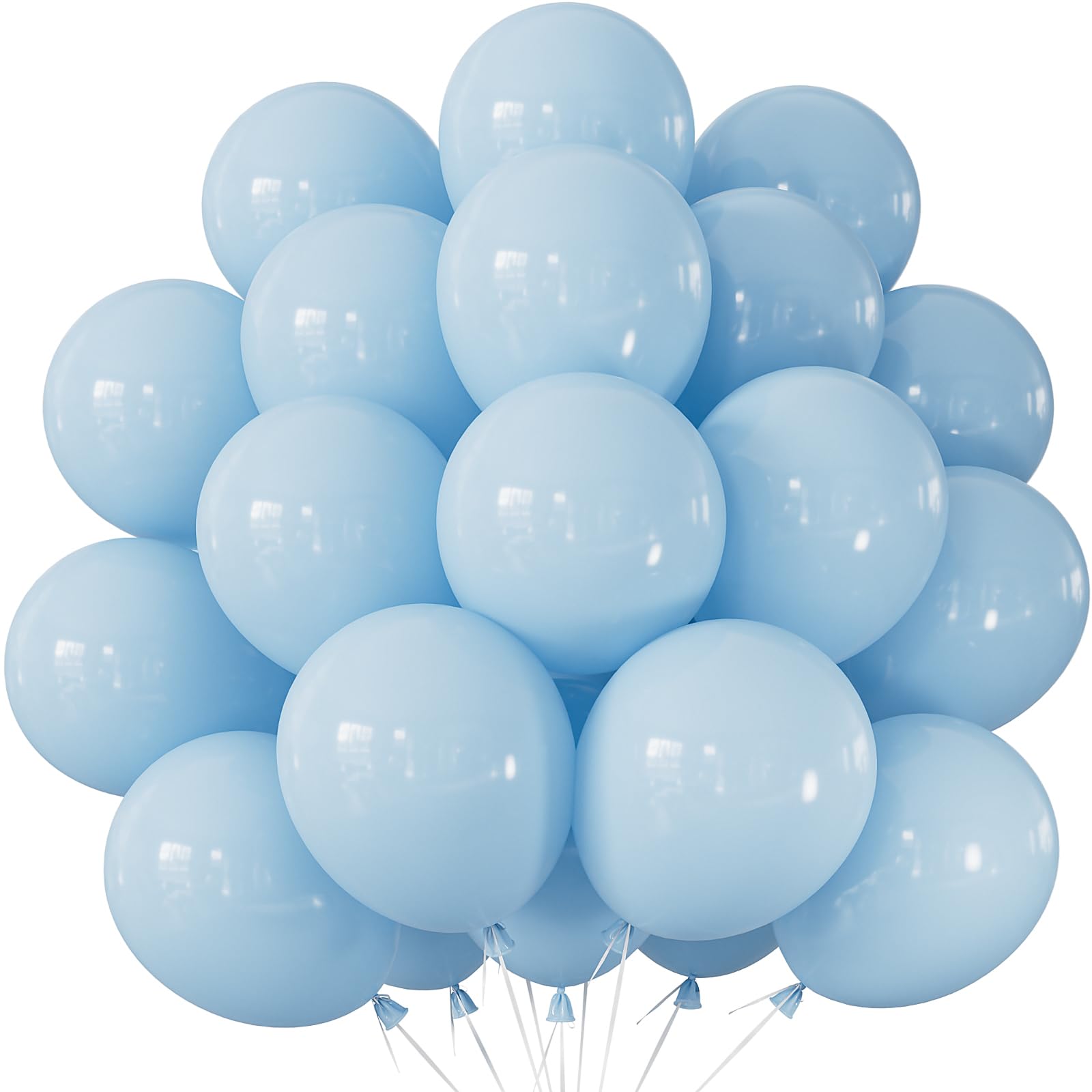 Adeyoo Blue Balloons - 50 Pcs 12 Inch Pastel Baby Blue Balloons Round Latex Balloon with Ribbons, Bright Party Balloon for Baby Shower Gender Reveal Birthday Christening Wedding Party Decorations